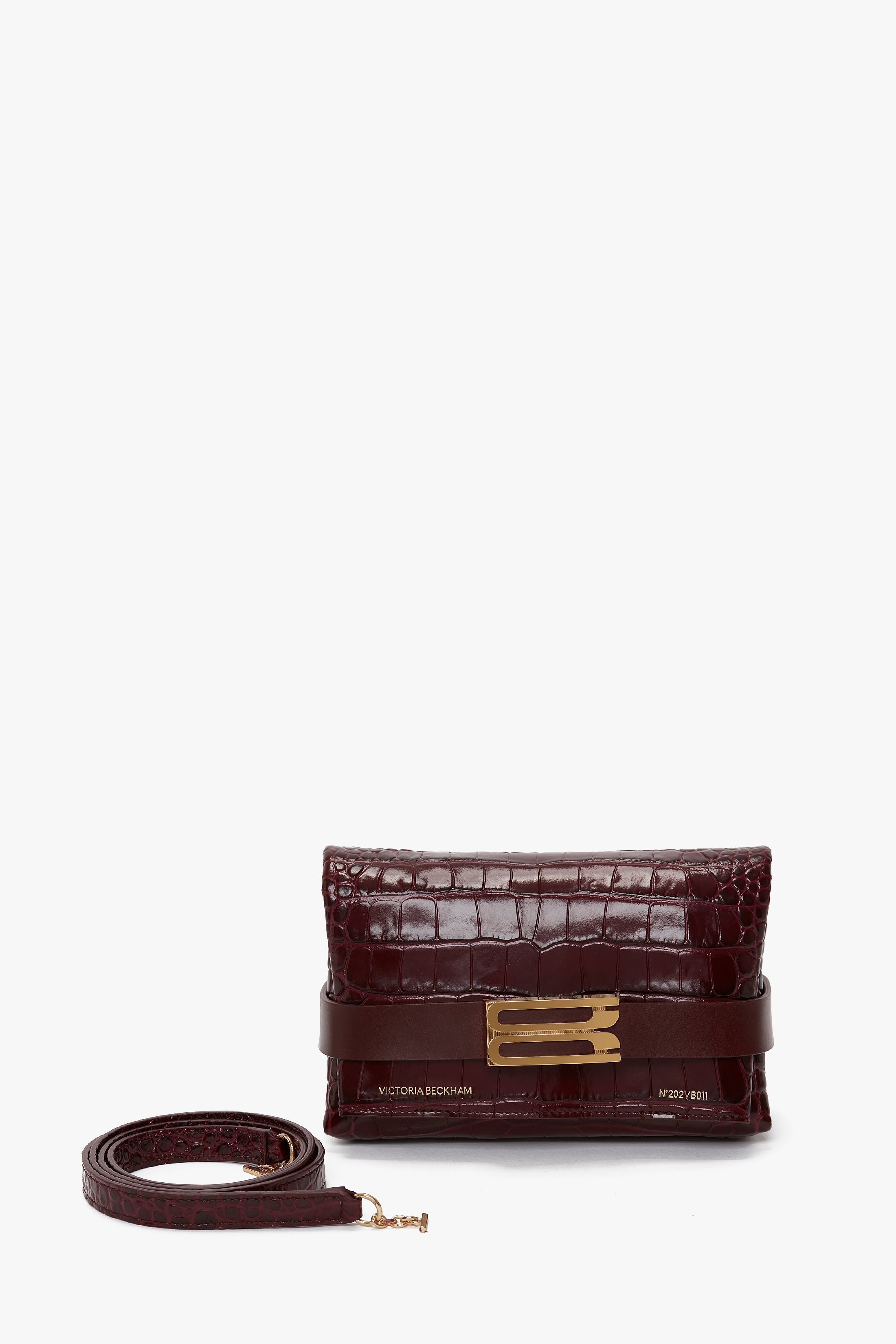 Exclusive Mini B Pouch Bag In Croc Embossed Burgundy Leather - 8