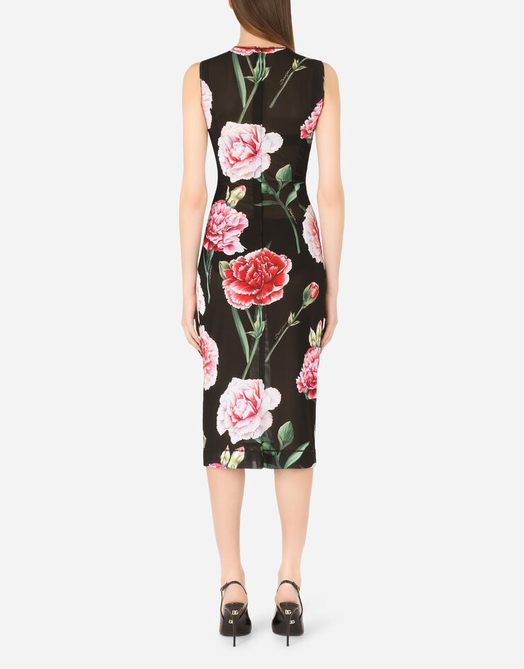 Marquisette calf-length dress with carnation print - 2