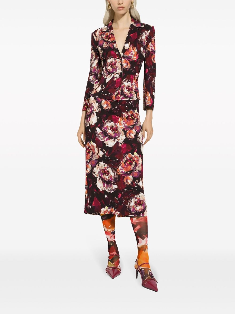 floral-print fitted-waistline blazer - 2