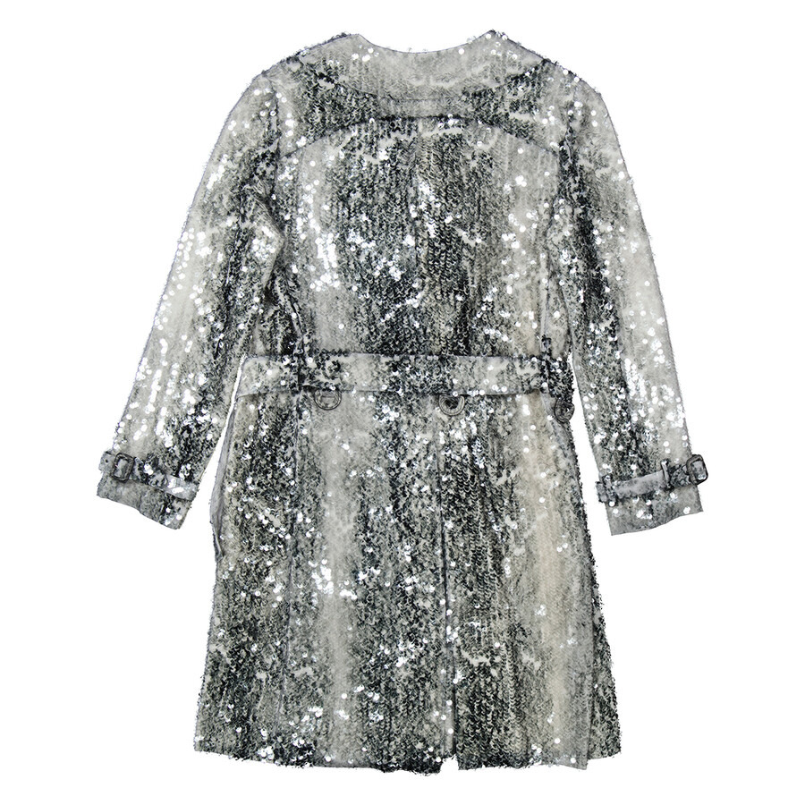 Burberry Monochrome Sequinned Animal Print Belted Trench Dress - 2