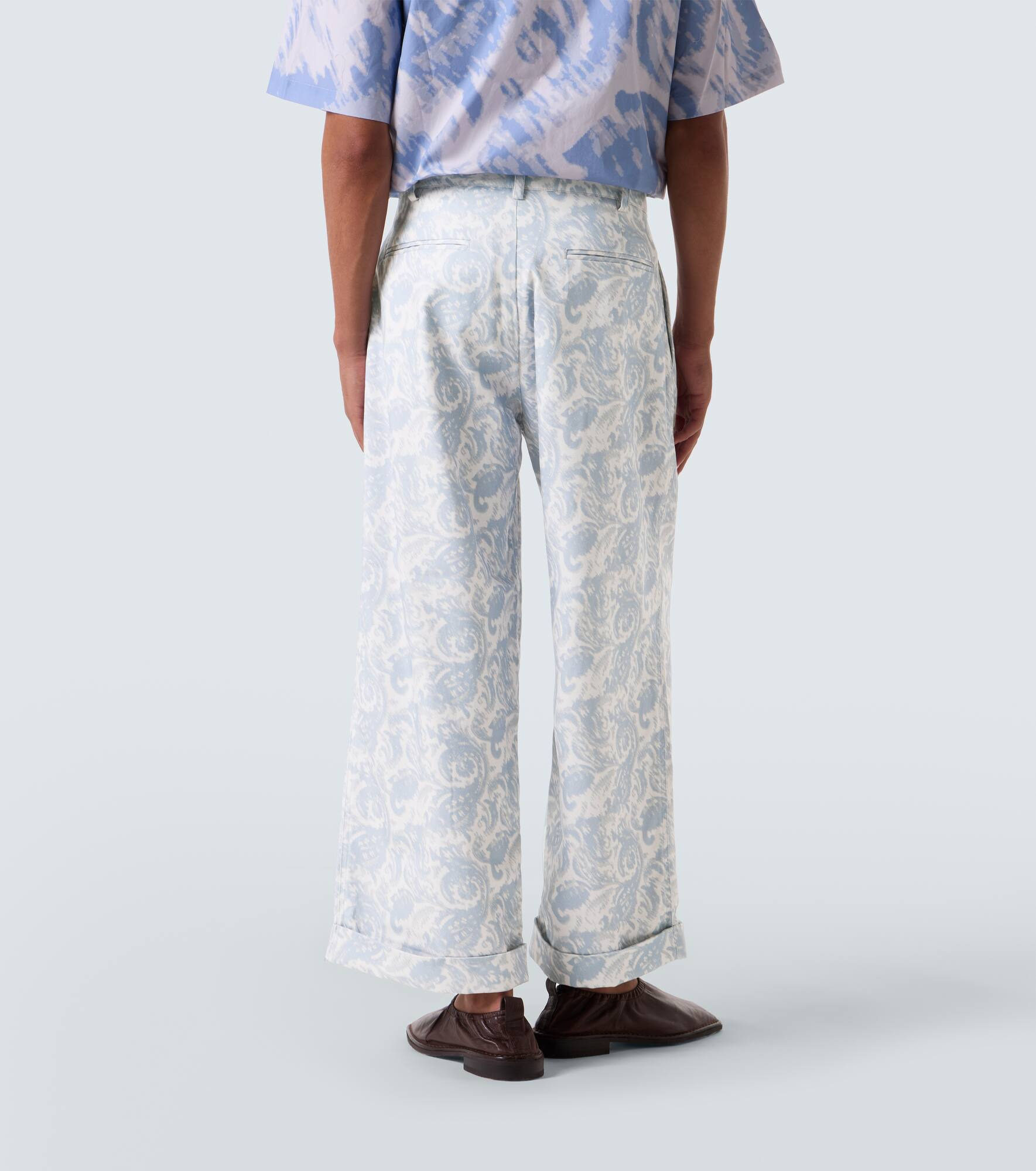 Printed cotton-blend wide-leg pants - 4