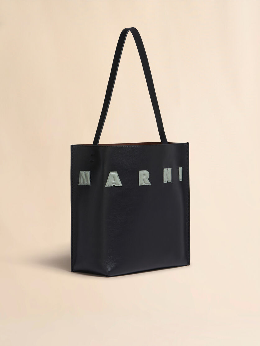 BLACK WHITE LEATHER MUSEO HOBO BAG WITH PATCHES - 6