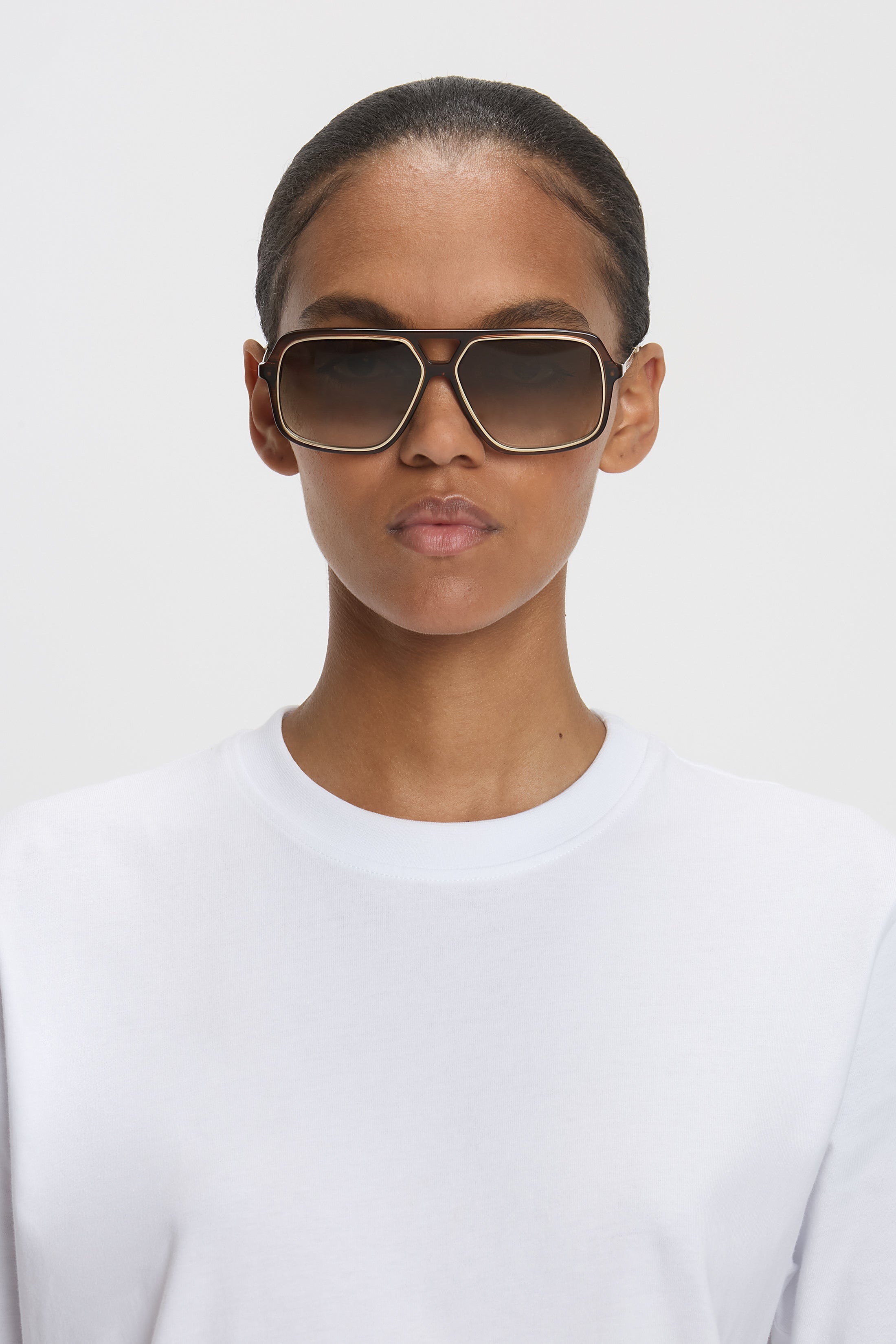 Double Bridge Aviator Sunglasses In Brown Horn - 3