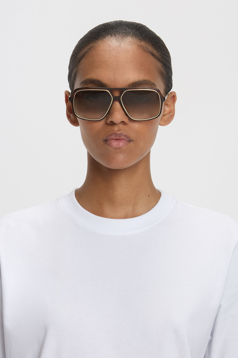 Double Bridge Aviator Sunglasses In Brown Horn 3