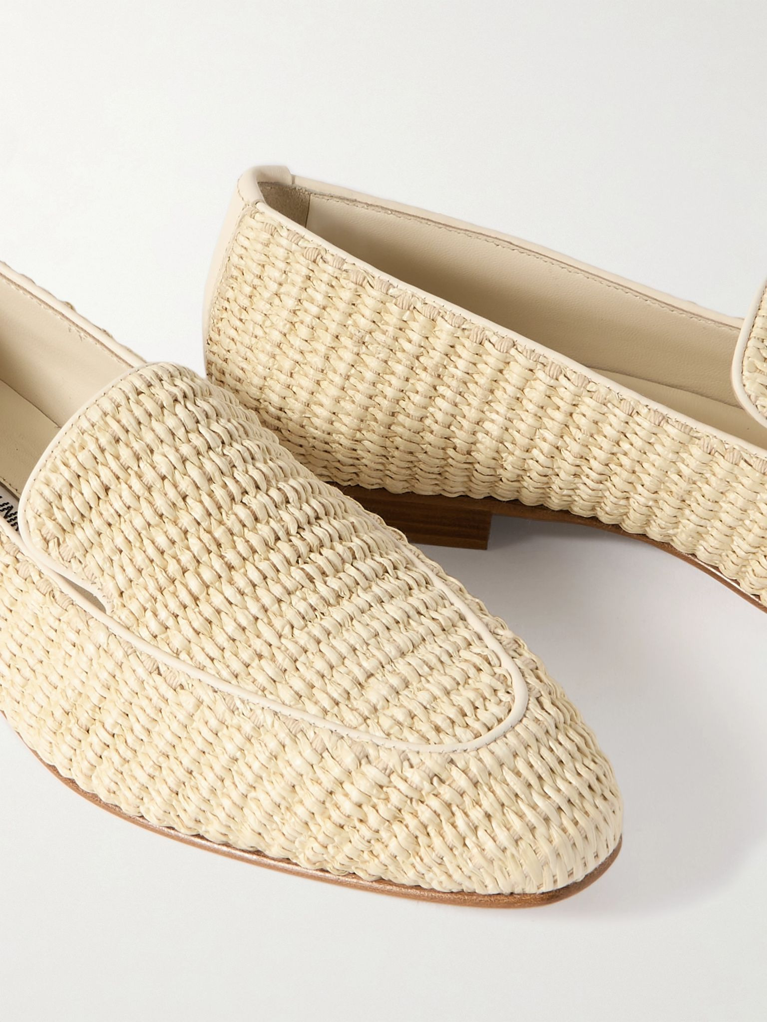 Pitakara leather-trimmed raffia loafers Cream - 4