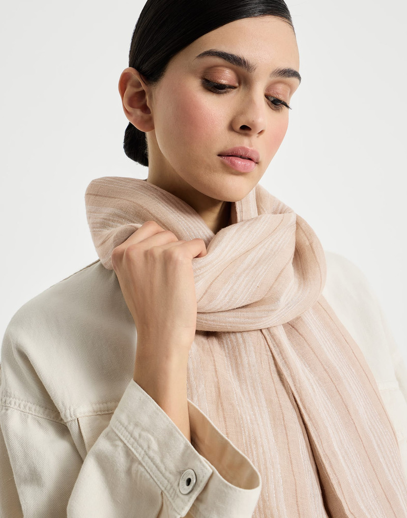 Linen scarf with sparkling regimental stripes 4