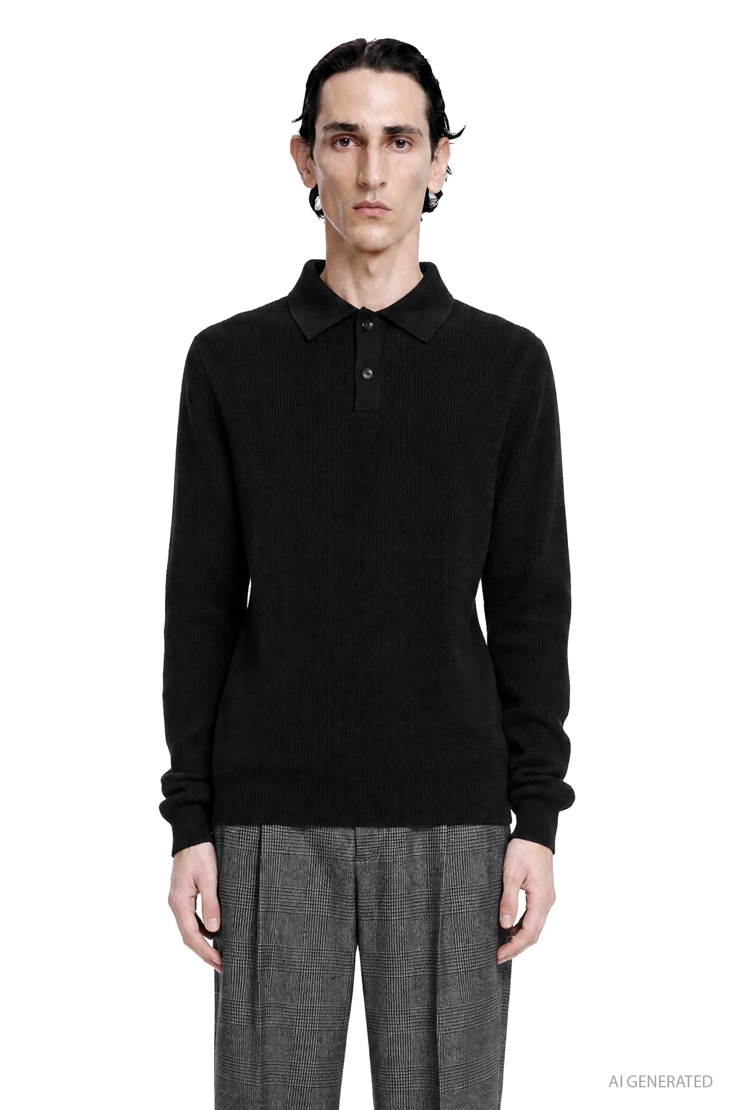 Wool And Cashmere Long Sleeve Polo - 1