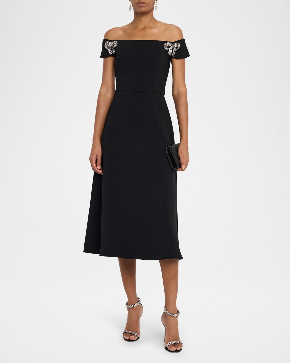 Bow Embellished Off-The-Shoulder Midi Dress - 4