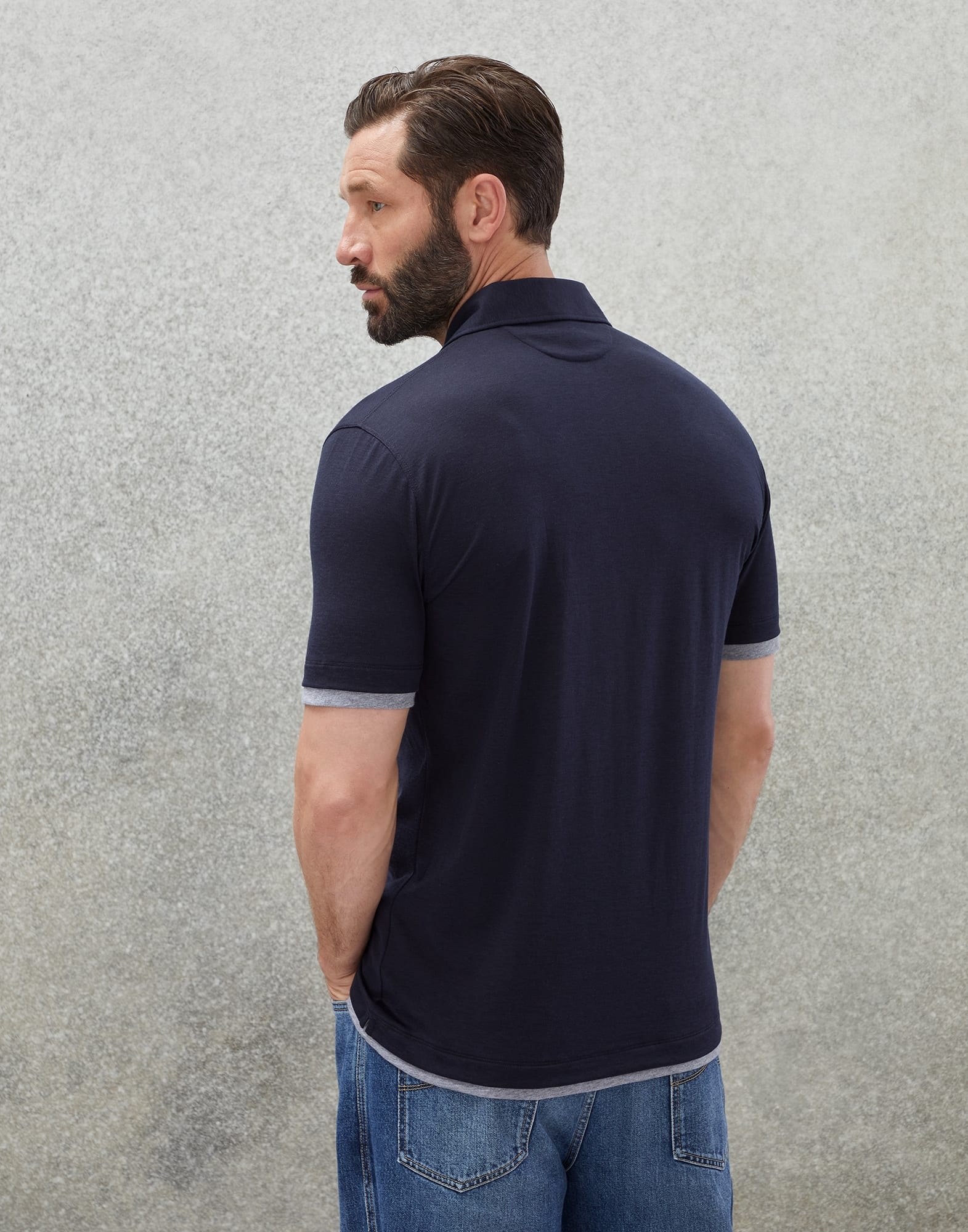 Silk and cotton jersey slim fit shirt-style collar polo with faux-layering - 2