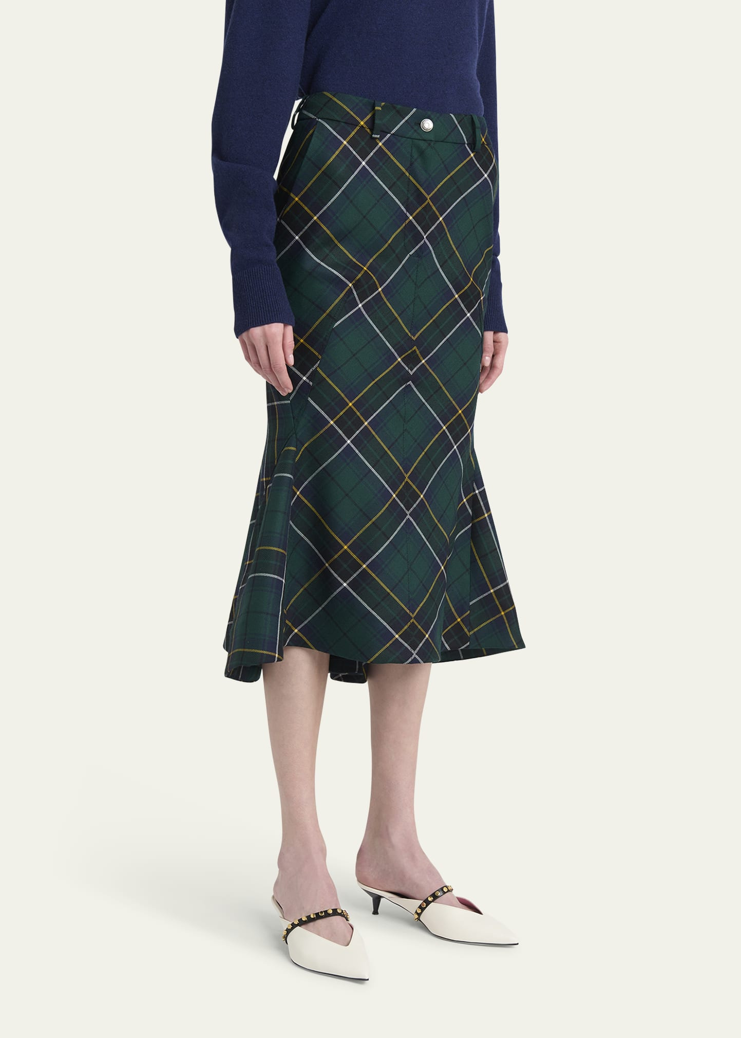 Tartan-Print Fit-&-Flare Midi Skirt - 4