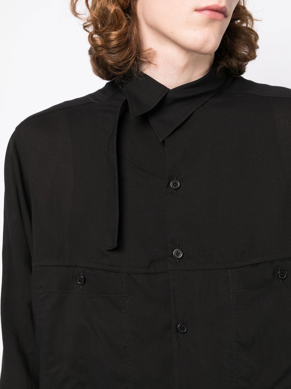 asymmetric-collar long-sleeve shirt - 5