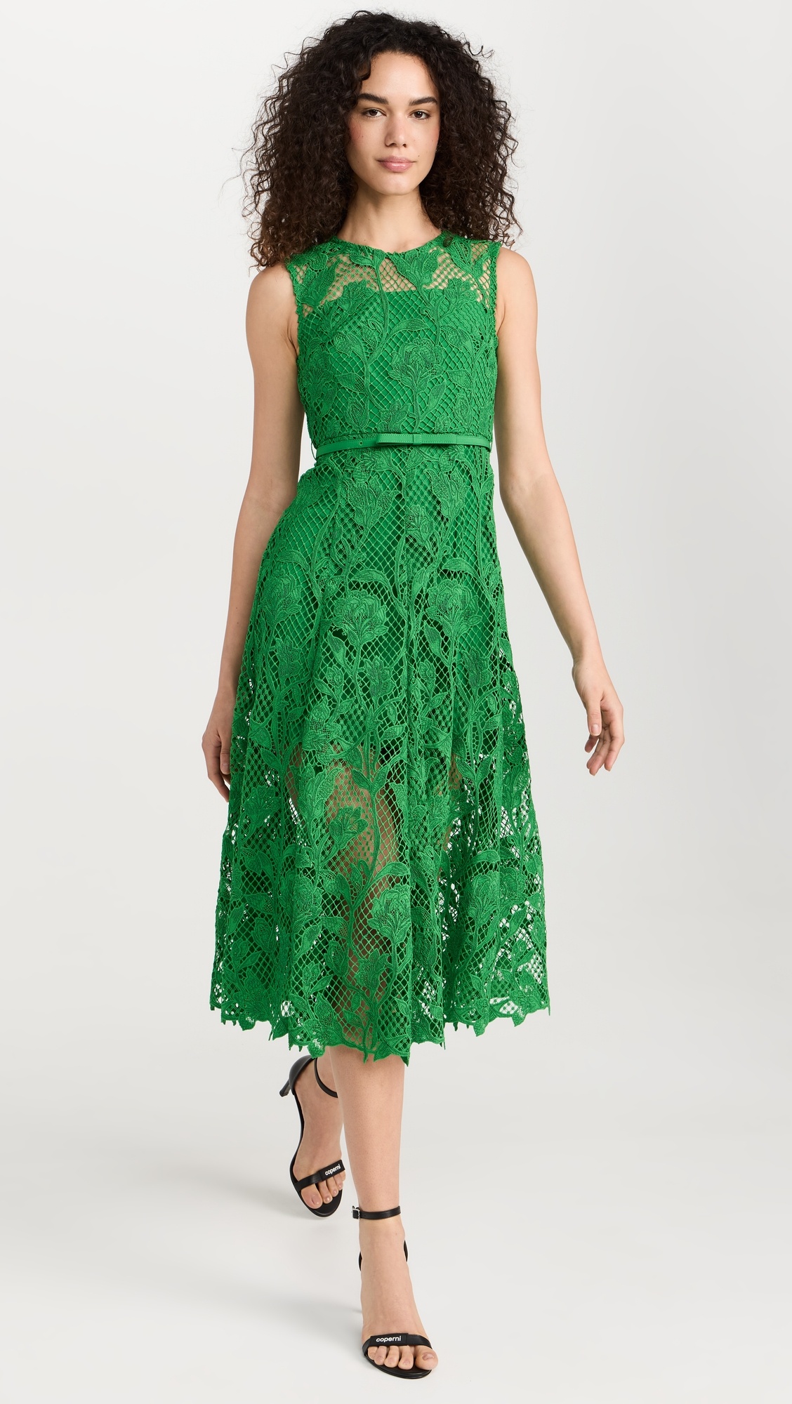 Green Lace Sleeveless Midi Dress - 6