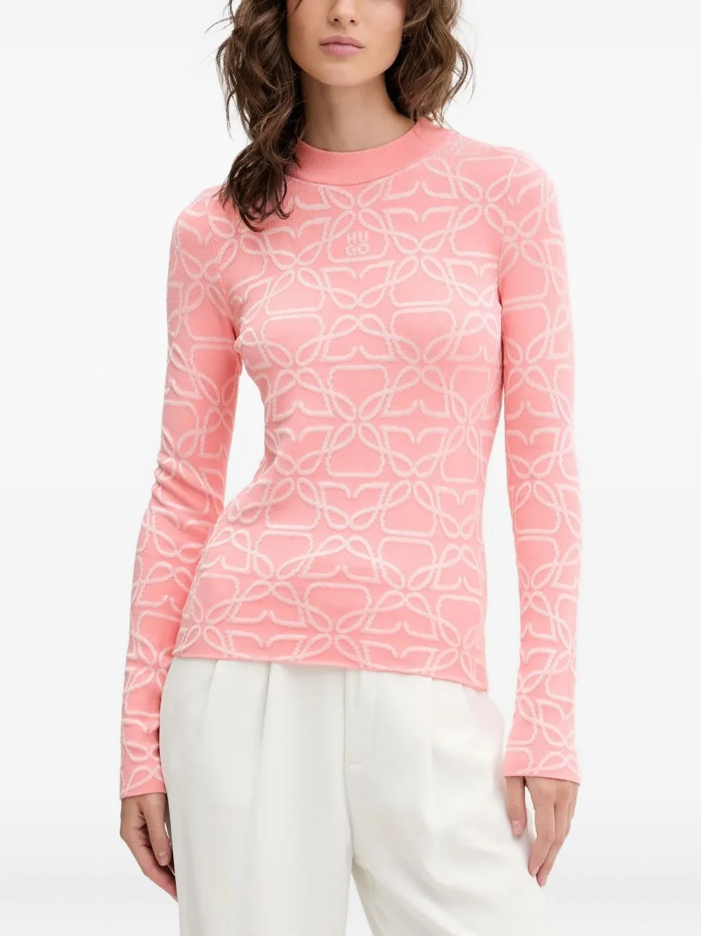 logo-pattern long-sleeve sweater - 1