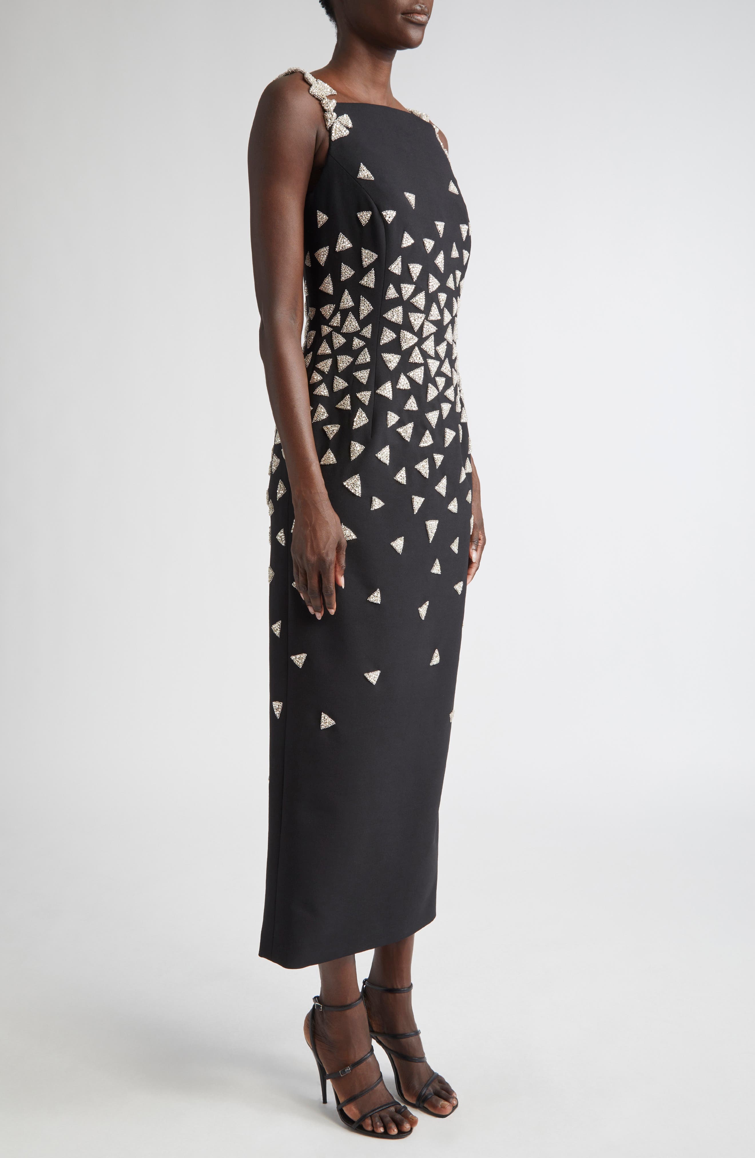 Oscar de la Renta Crystal Triangle Embellished Cocktail Dress in Black/Silver at Nordstrom - 3