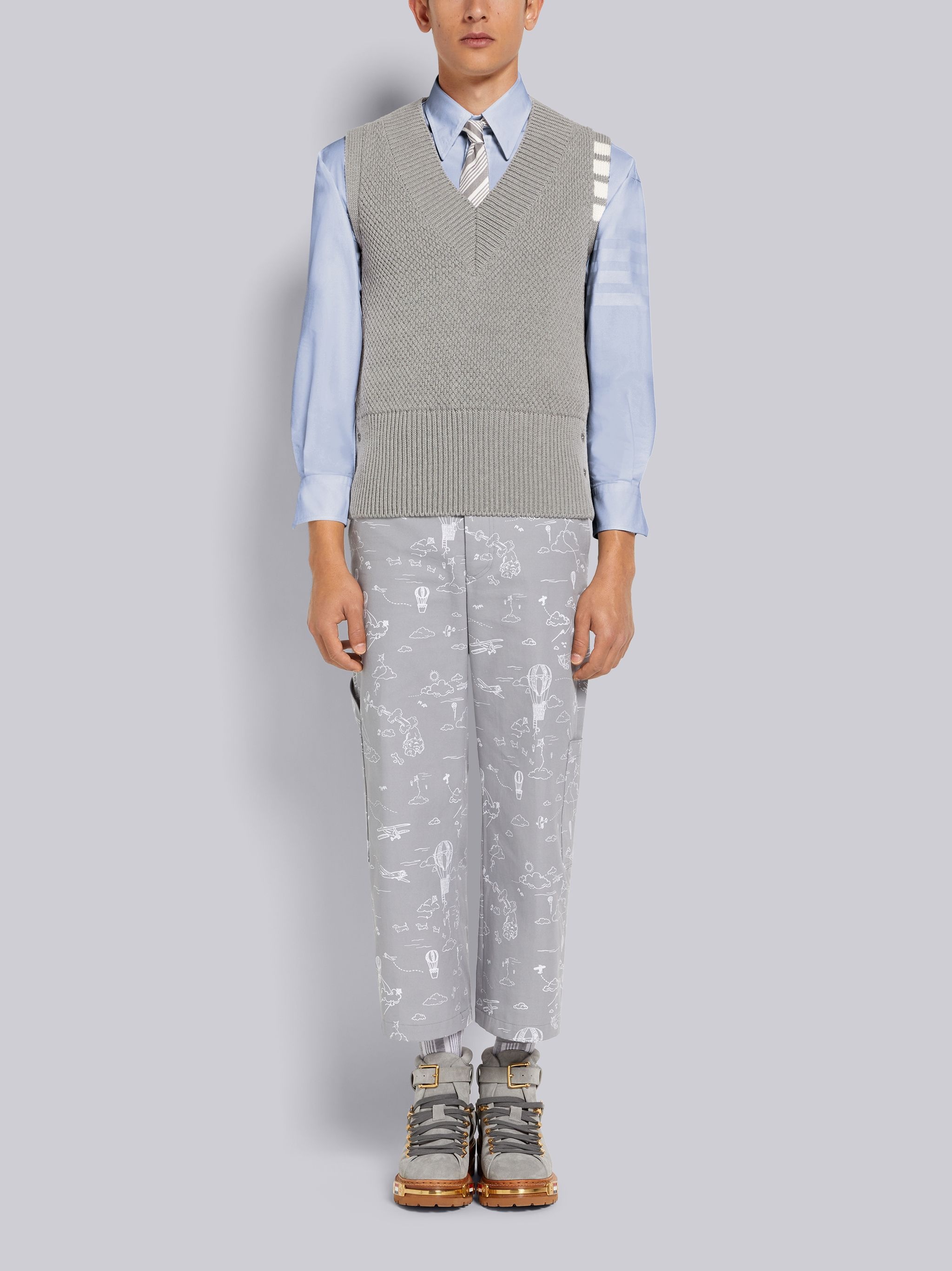 Light Blue Oxford Satin Weave 4-Bar Oversized Shirt - 5