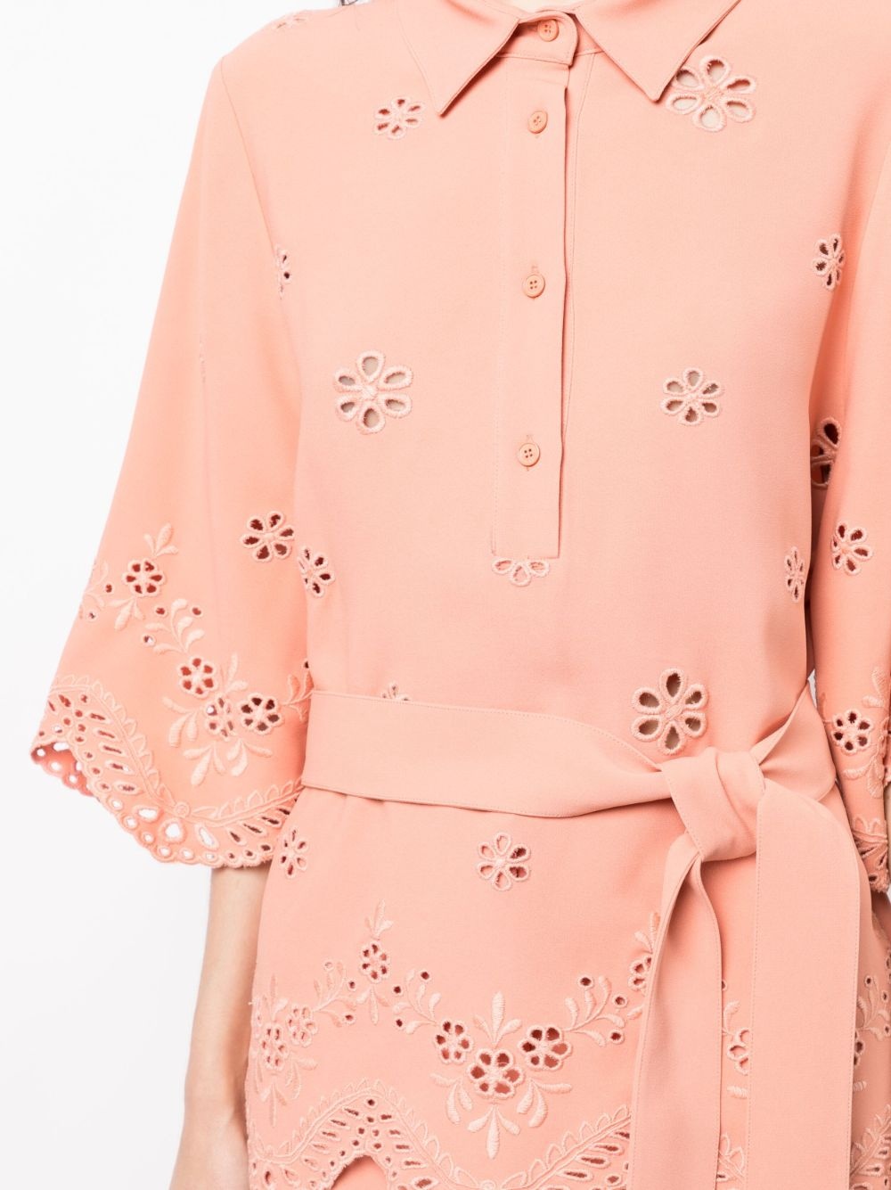 embroidered cady tied-waist blouse - 5