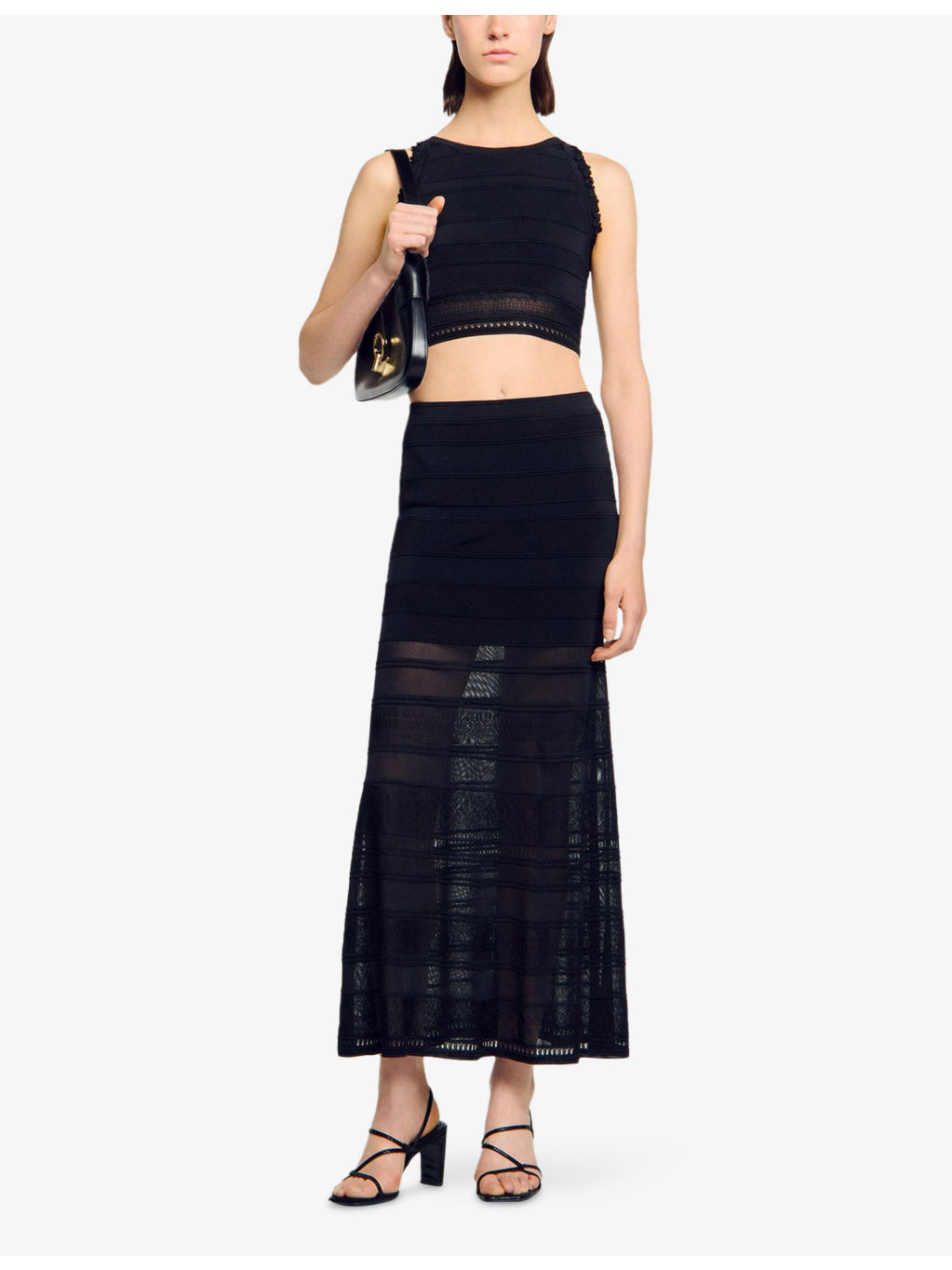 High-Rise Decorative-Stitch Knitted Midi Skirt - 2