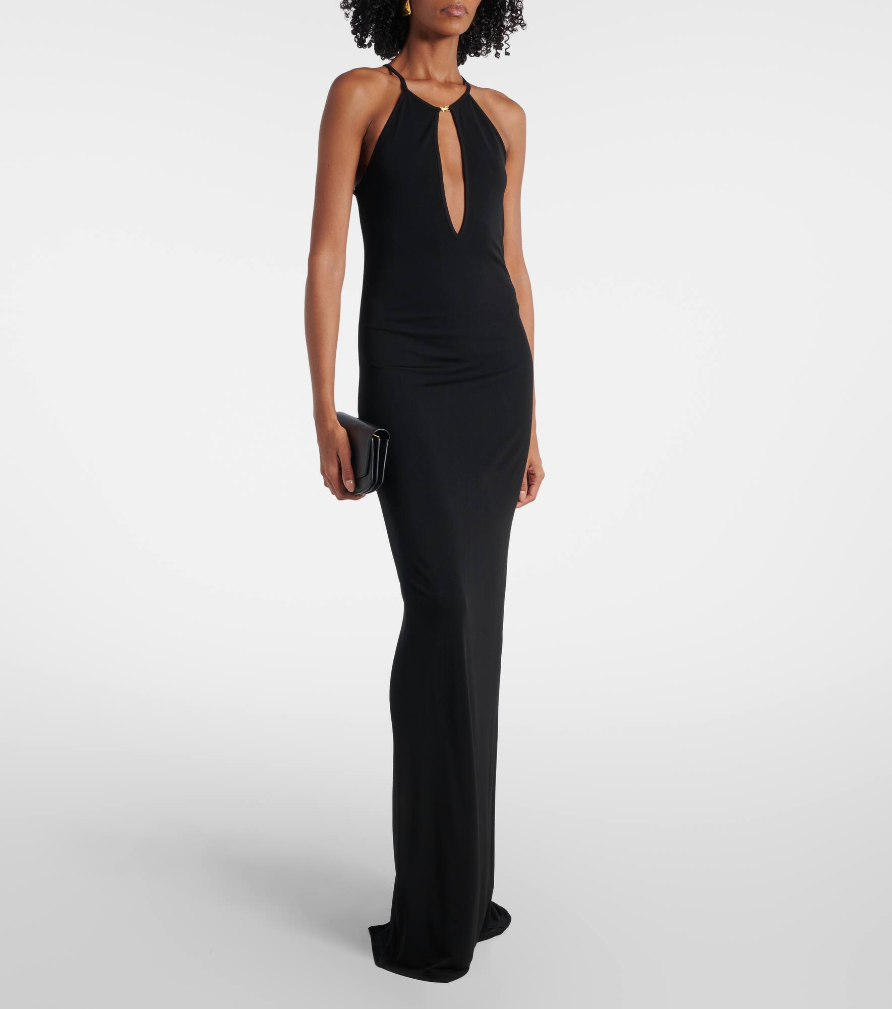 Cutout halterneck crêpe jersey gown - 2