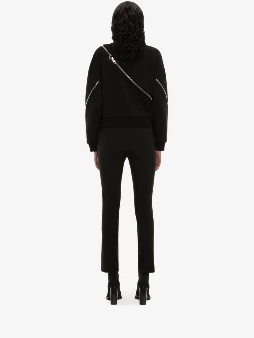 Leaf Crepe Zip Trouser in Black - 4