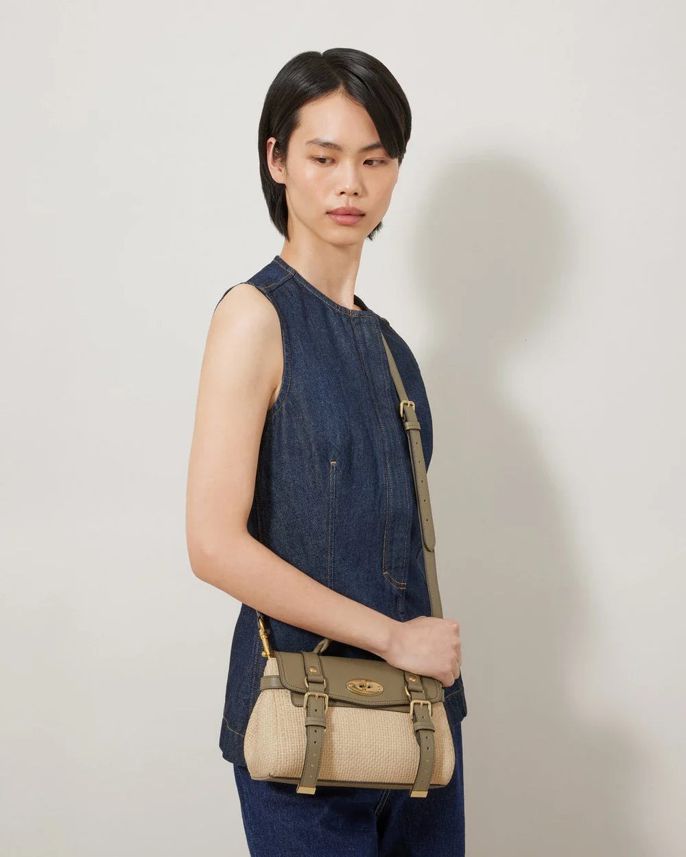 Mini Alexa Linen Green & Natural Raffia & Leather - 2