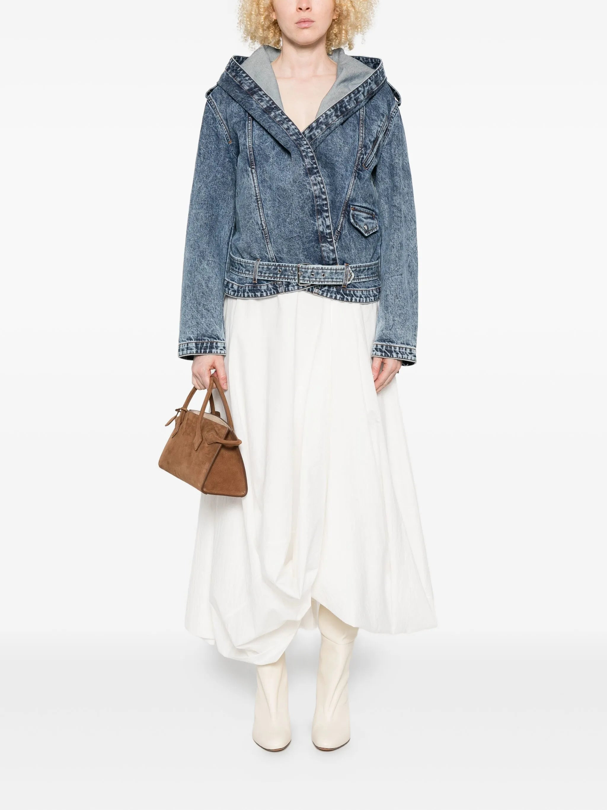 Alaïa Hooded Belted Denim Jacket - 2