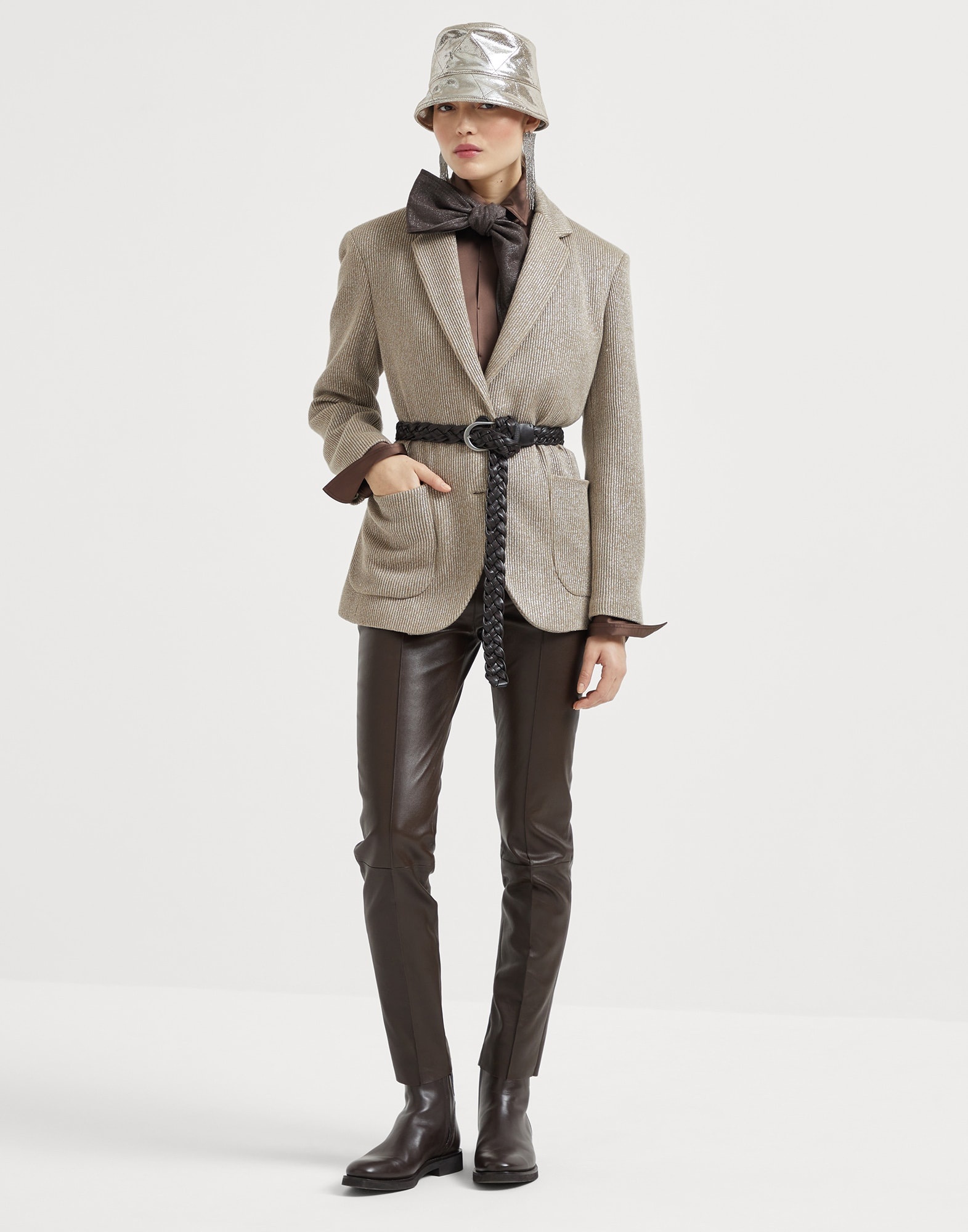 Sparkling cotton and viscose English rib knit blazer with monili - 5