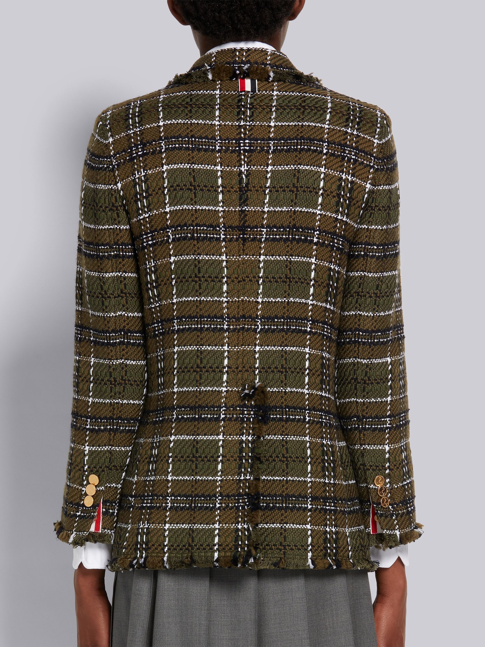 Dark Green Tartan Check Tweed Frayed Sack Jacket - 3