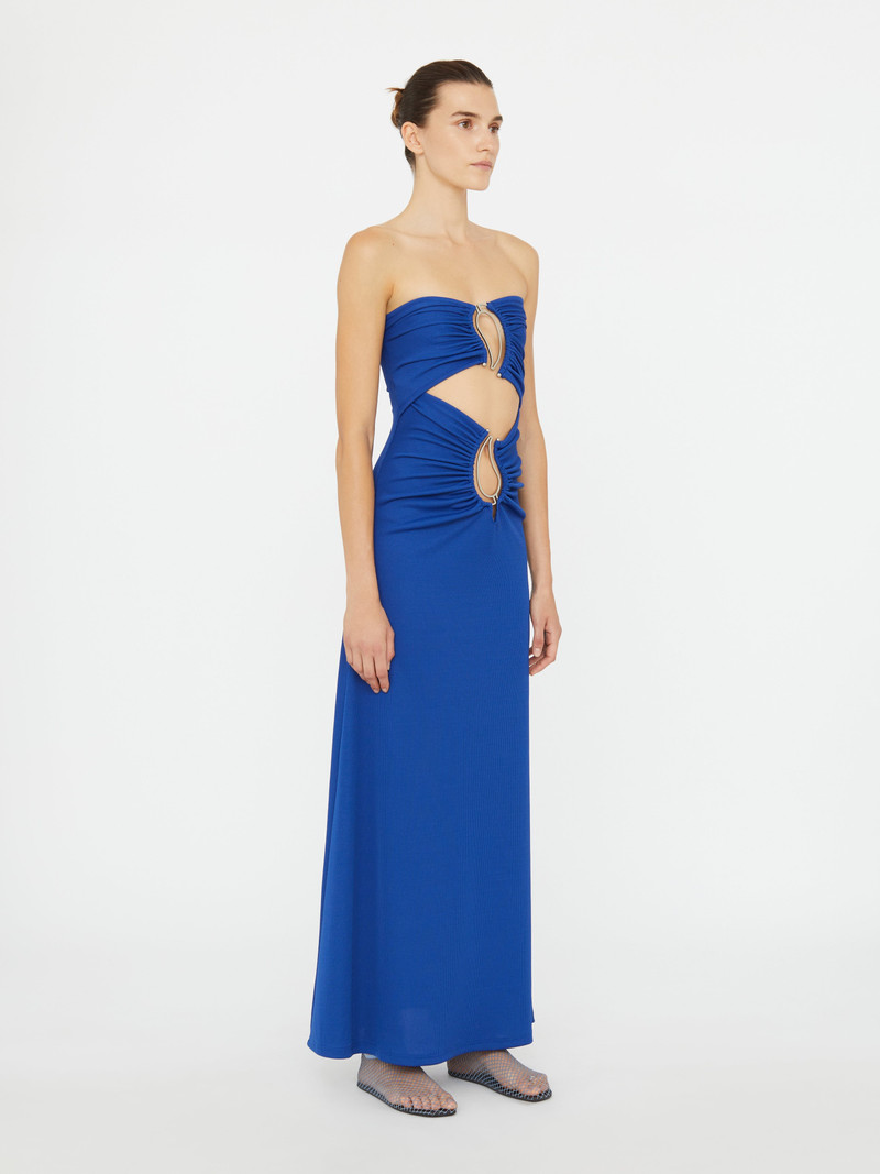 CHRISTOPHER ESBER Paisley Ruched Disconnect Strapless Dress outlook