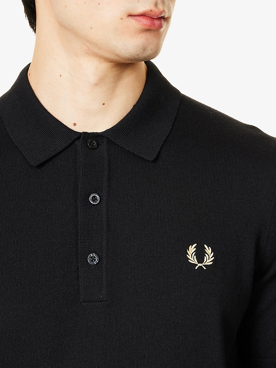 Logo-embroidered striped-trim wool and cotton-blend knitted polo shirt - 5