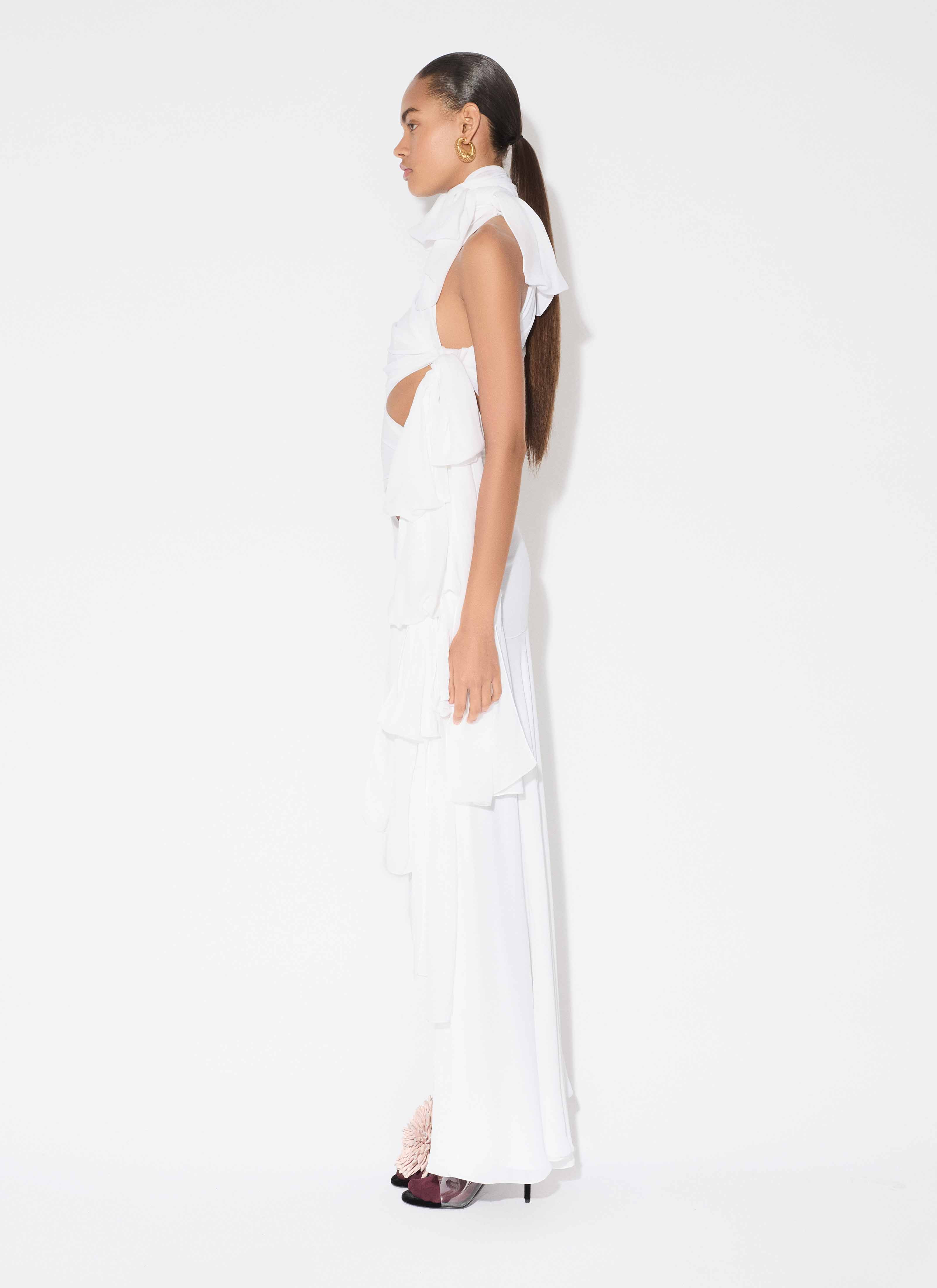 LIGHT GEORGETTE ASYMMETRICAL BOW DRESS - 5