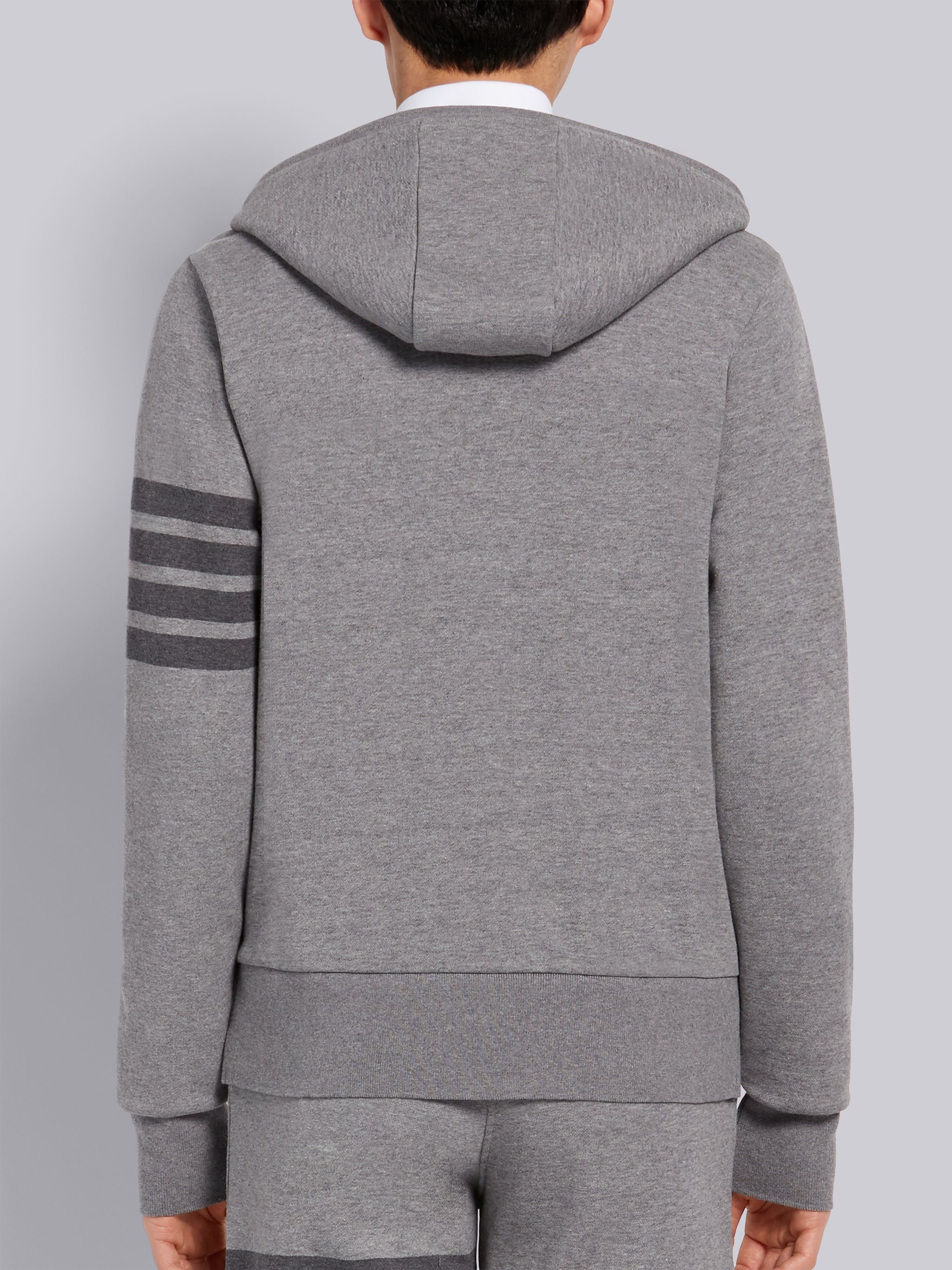 Medium Grey Cotton Loopback Relaxed Fit Tonal 4-Bar Zip-up Hoodie - 3