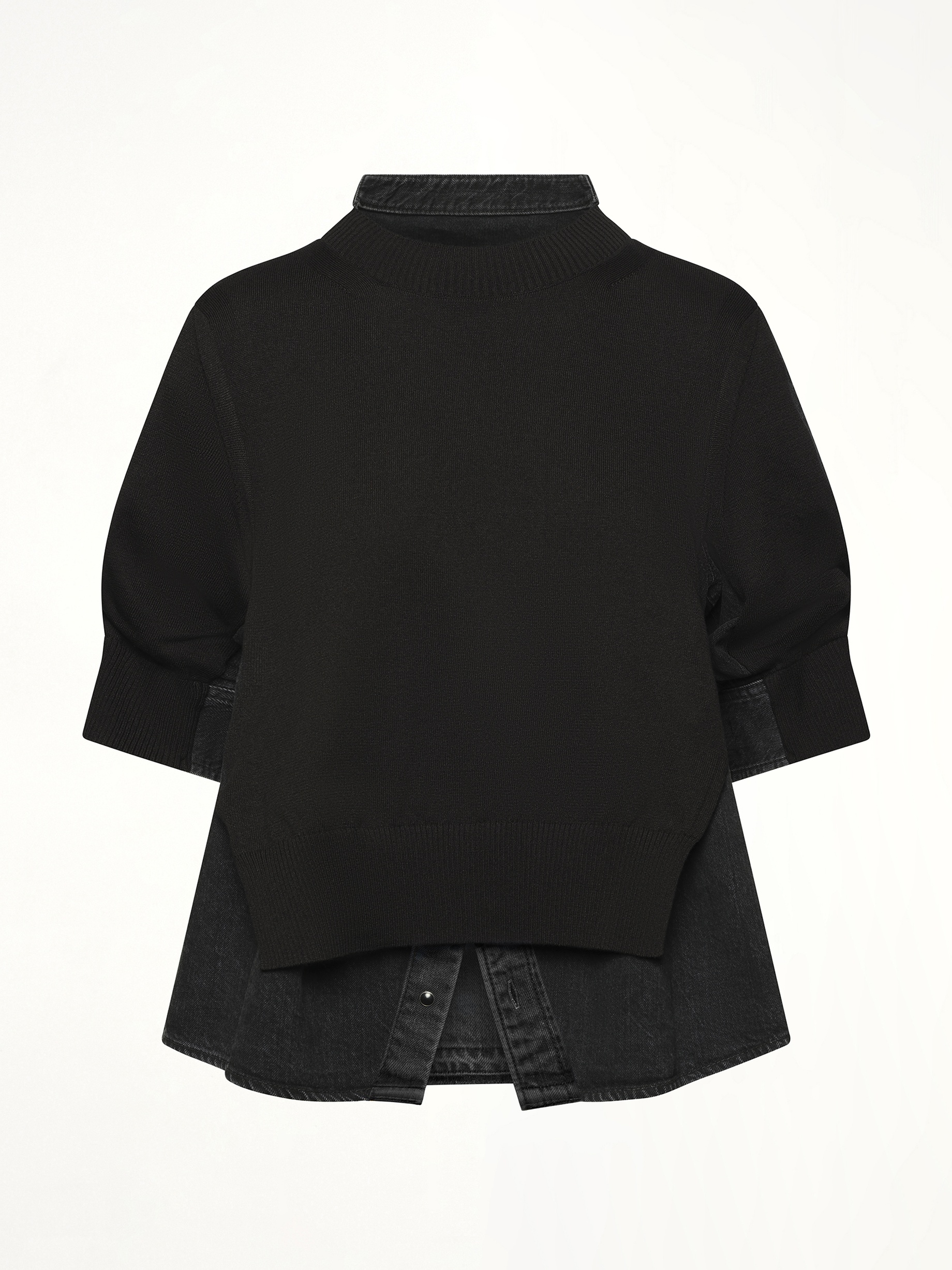 Denim x Knit Pullover in Black - 2