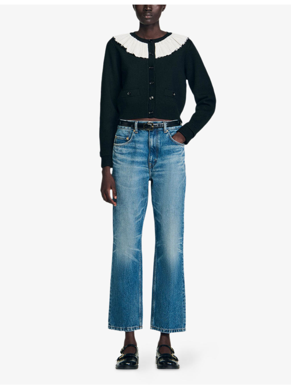 Contrast-Collar Button-Down Knitted Cardigan - 2