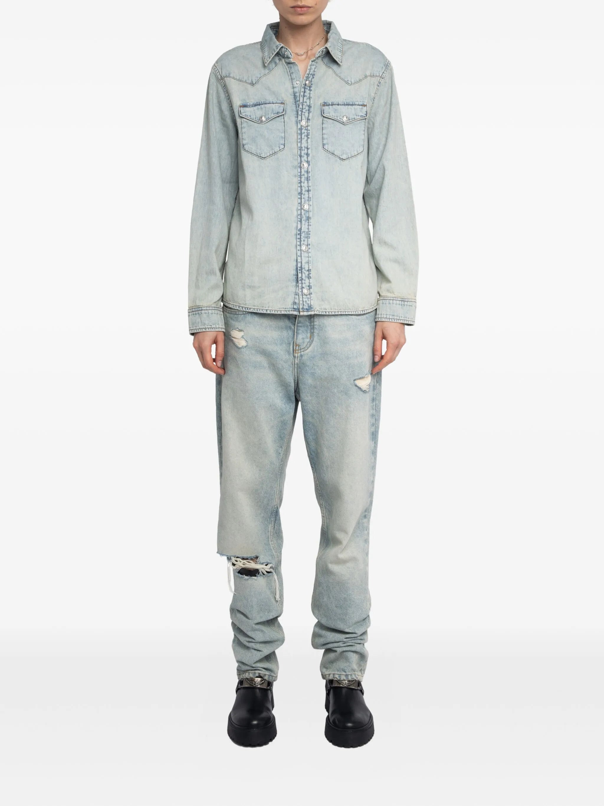 Zadig & Voltaire Saby Stud-embellished Denim Shirt - 4