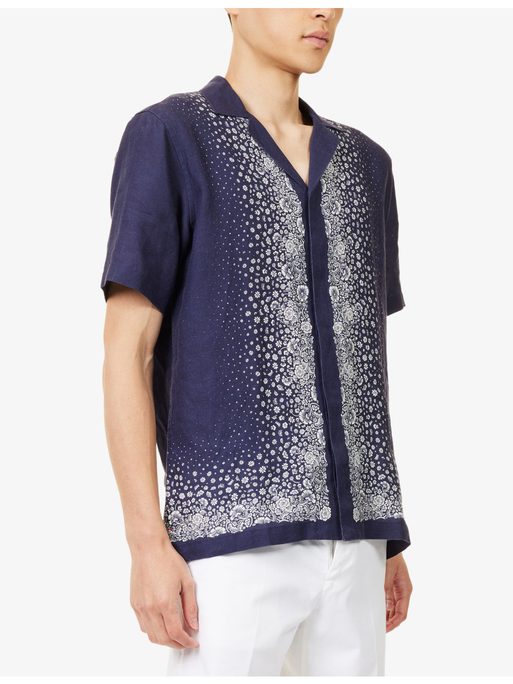 Floral-Print Short-Sleeve Linen Shirt - 3