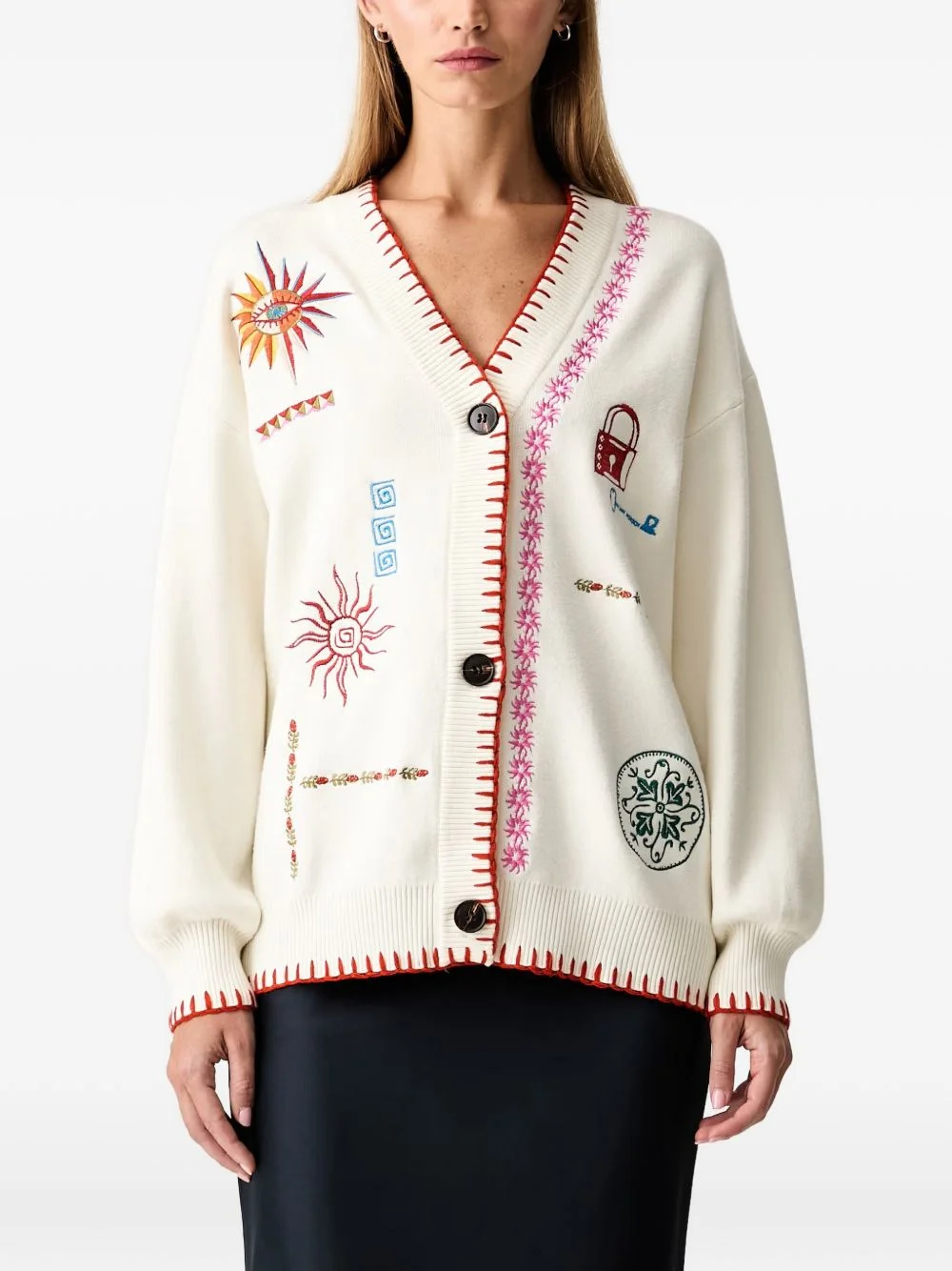 embroidered blanket-stitch cardigan - 1