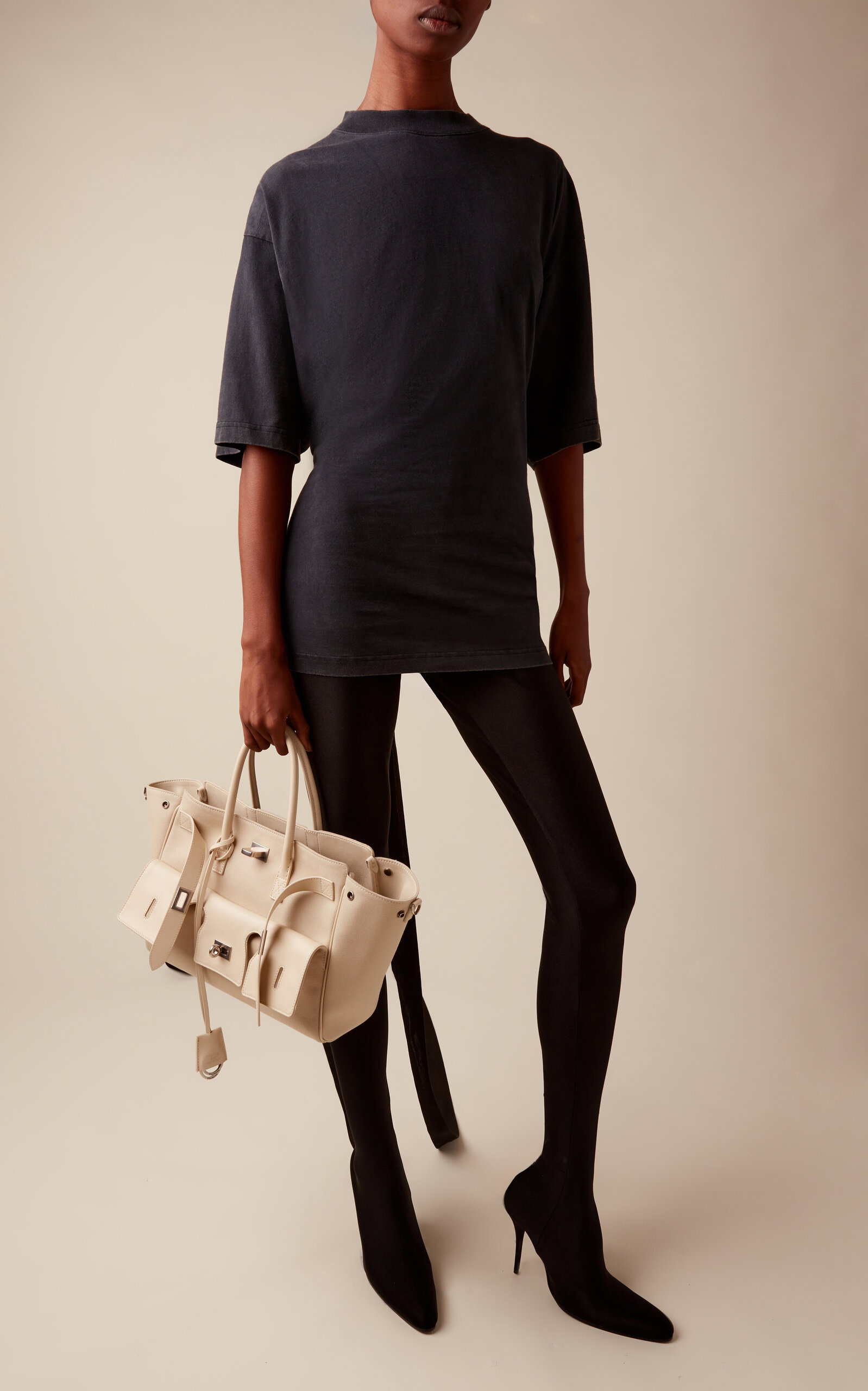 Lace-Up Washed-Jersey T-Shirt black - 2