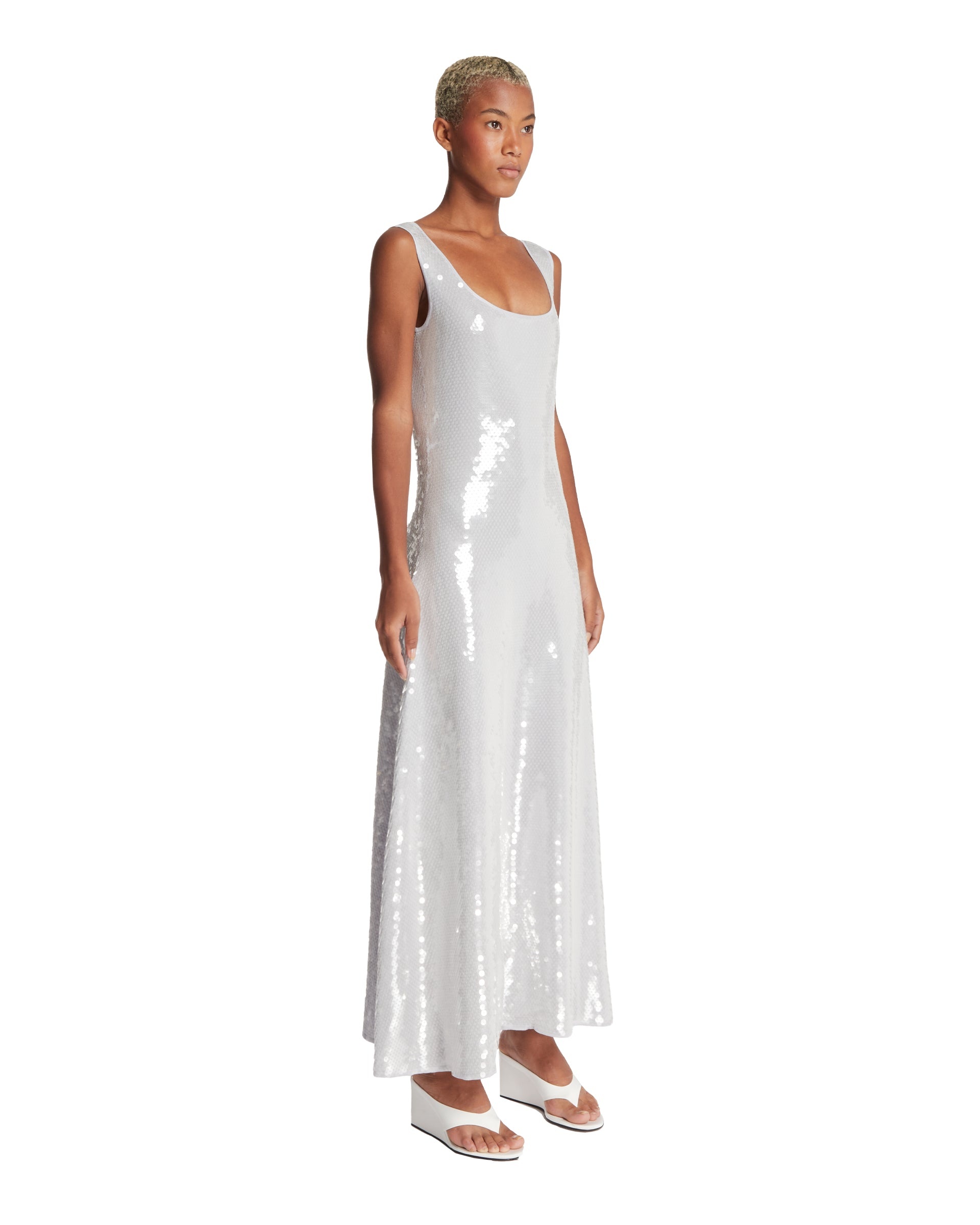 Light Gray Viscose Sequin Dress - 4