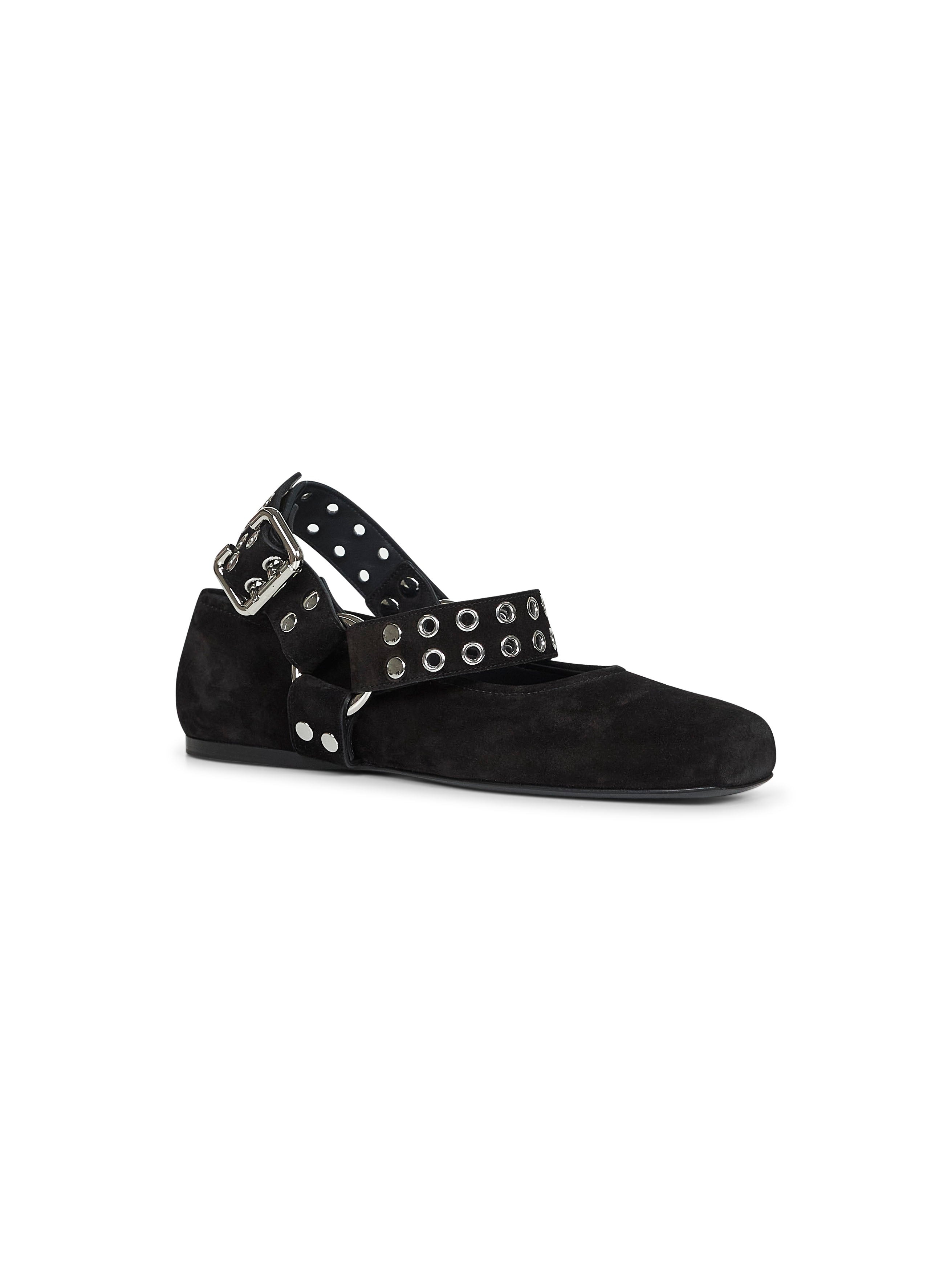 Black suede Flat Biker ballet flats - 2