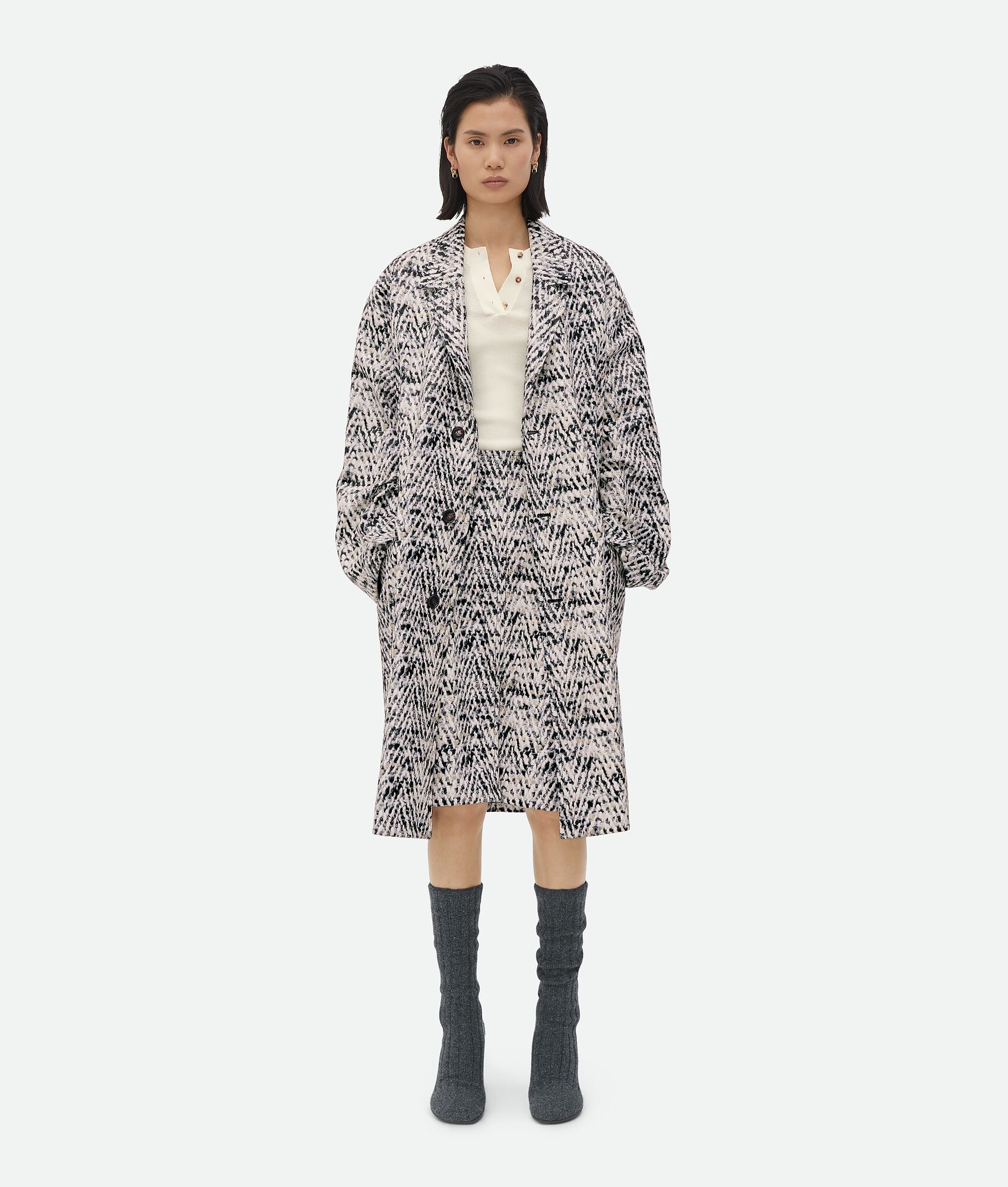 Printed Leather Chevron Coat - 4
