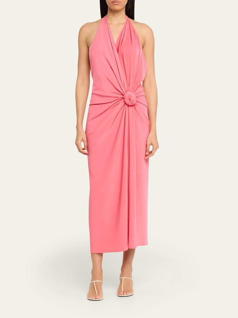 SILVIA TCHERASSI Guadalupe Knotted Backless Halter Midi Dress outlook