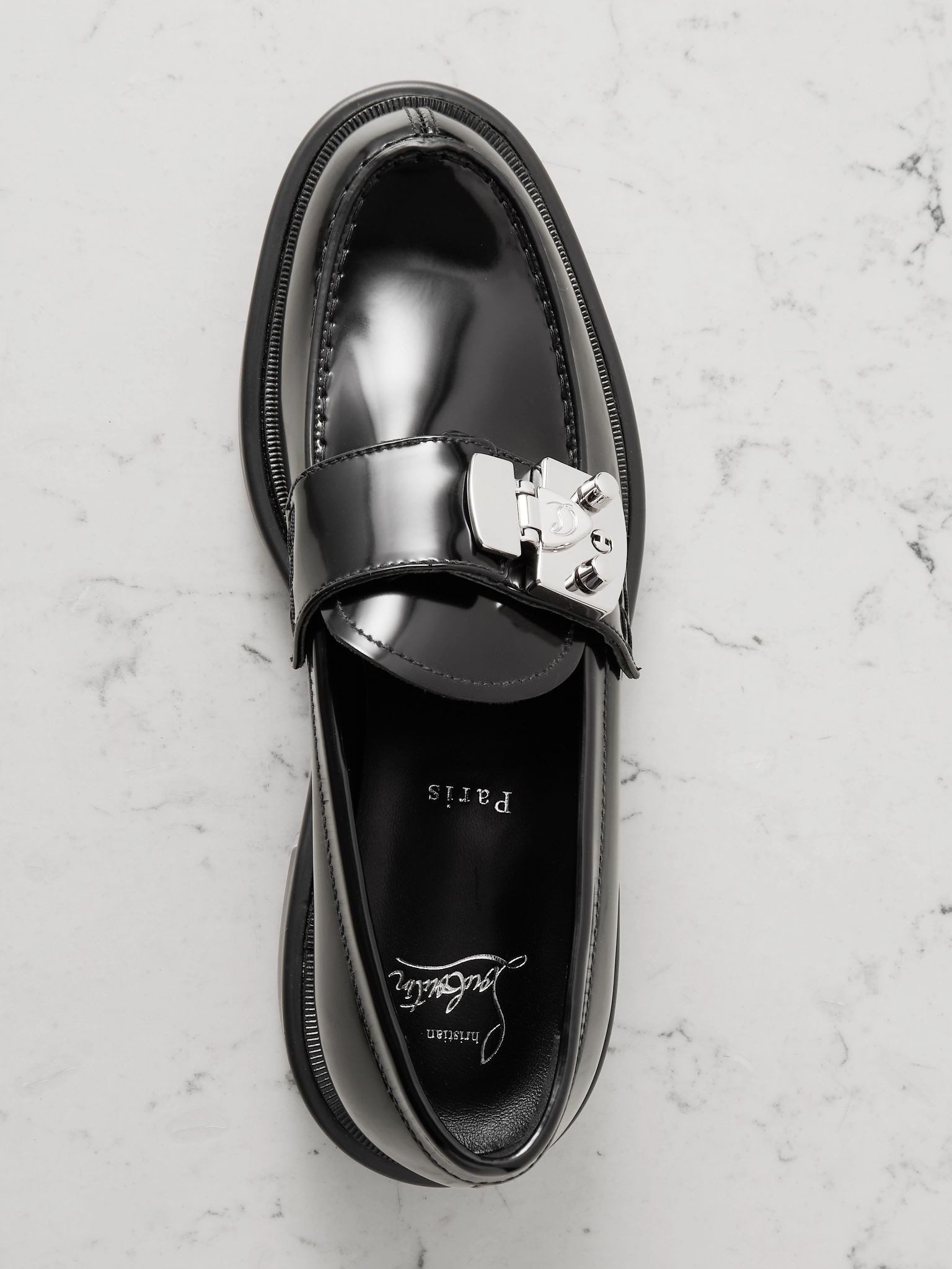 Urban Moc Lock embellished glossed-leather loafers Black - 4