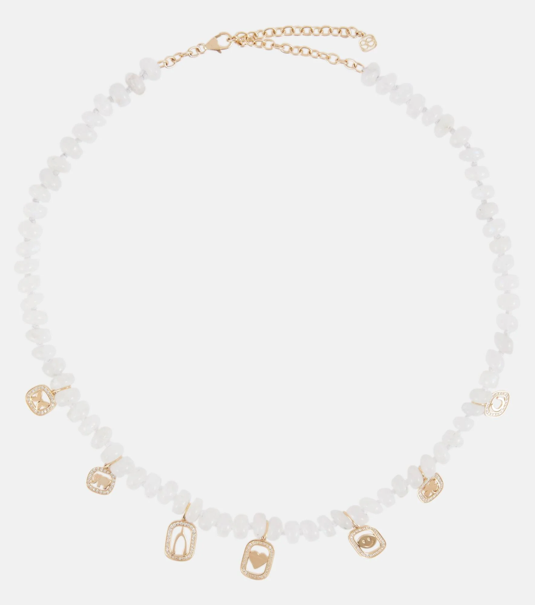 Multi-charm 14kt gold necklace with moonstone and diamonds - 1