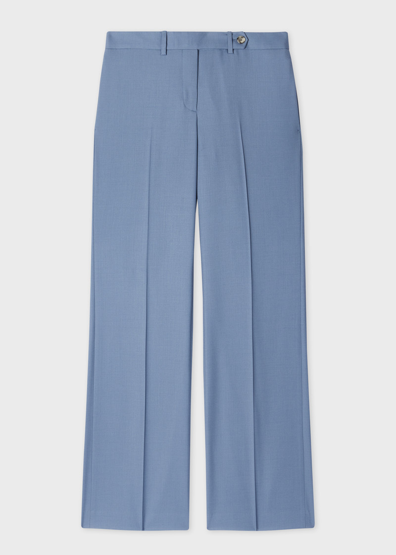Women's 'A Suit To Travel In' - Steel Blue Wool Bootcut Trousers 1