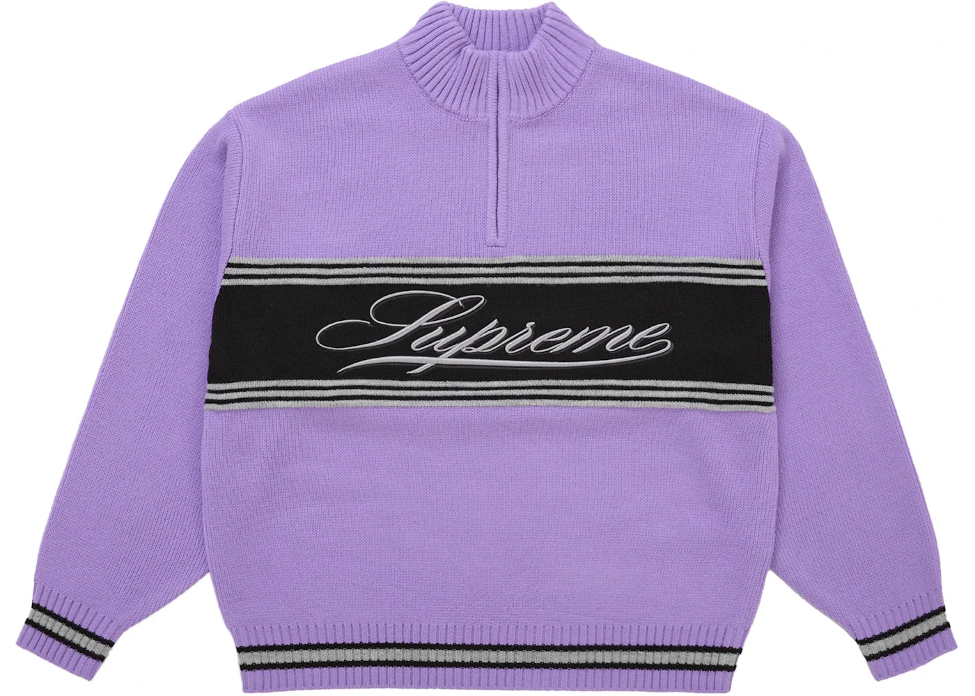 Supreme Script Stripe Half Zip Sweater Purple - 1