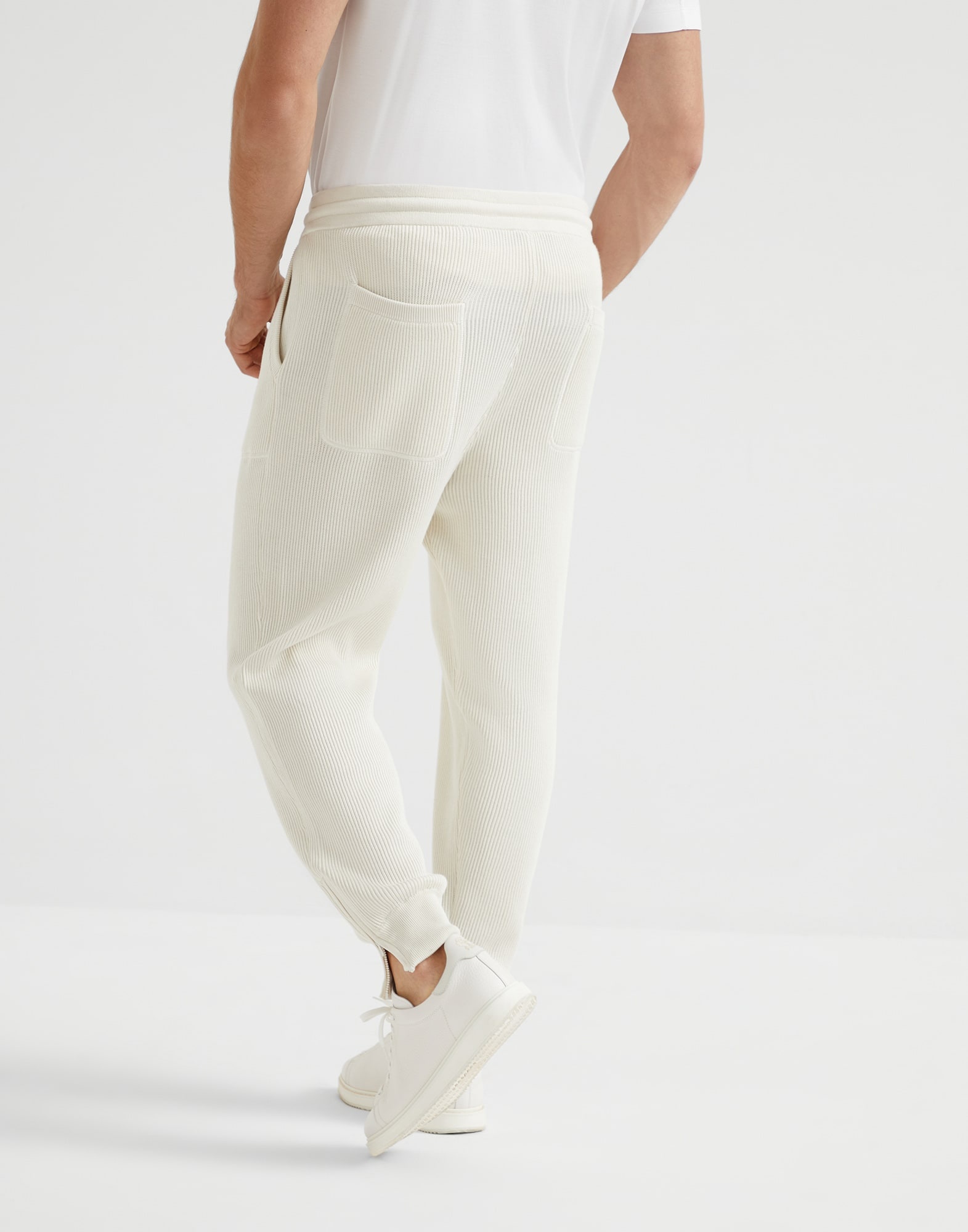 Cotton English rib knit trousers with zipper cuffs - 2