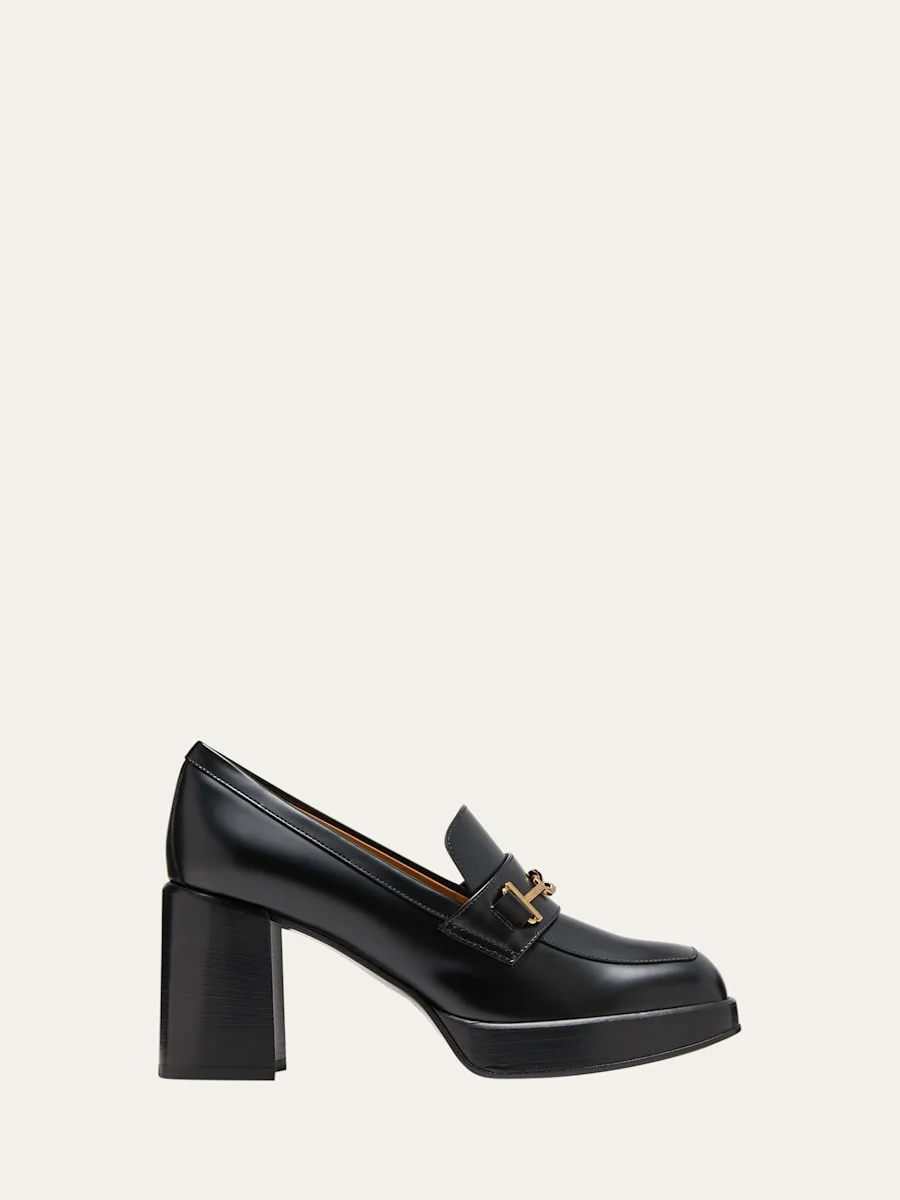 Calfskin Strap Heeled Loafers - 1