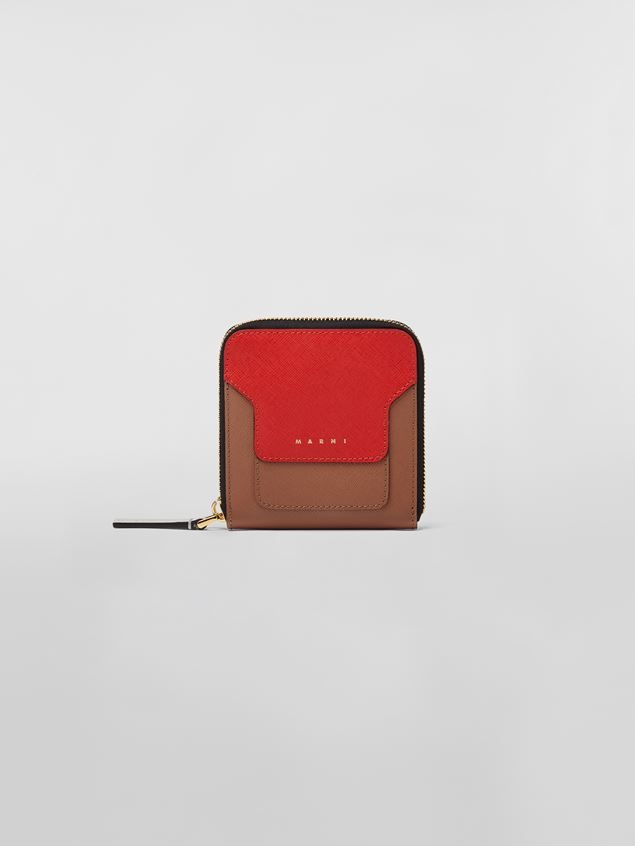 SQUARE ZIP-AROUND WALLET IN THREE-COLOURED SAFFIANO CALF LEATHER - 1