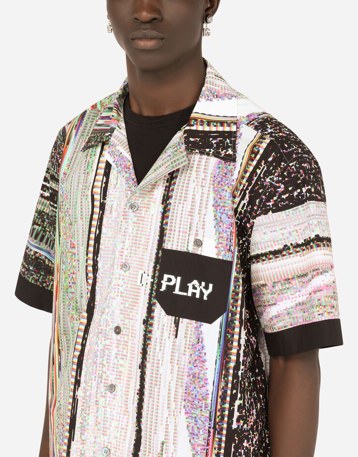 Cotton Hawaiian shirt with multi-color glitch print - 4