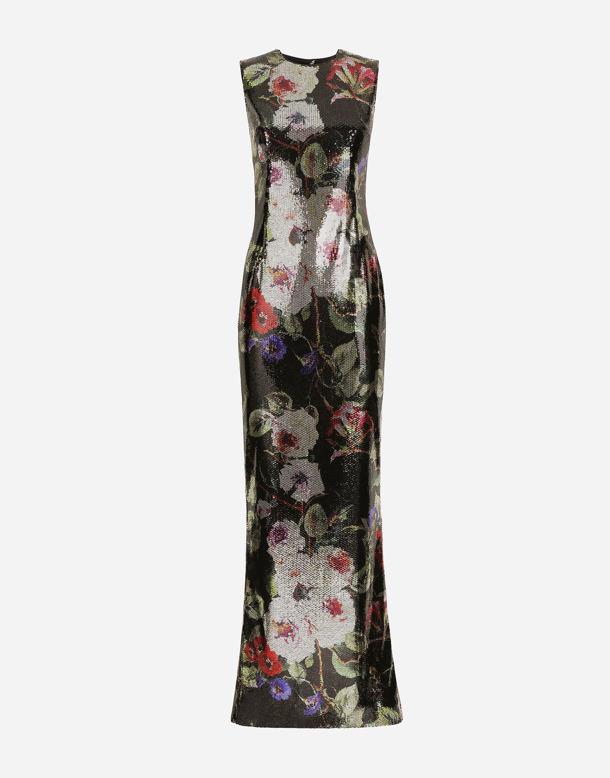 Long sequined dress with rose garden print - 1